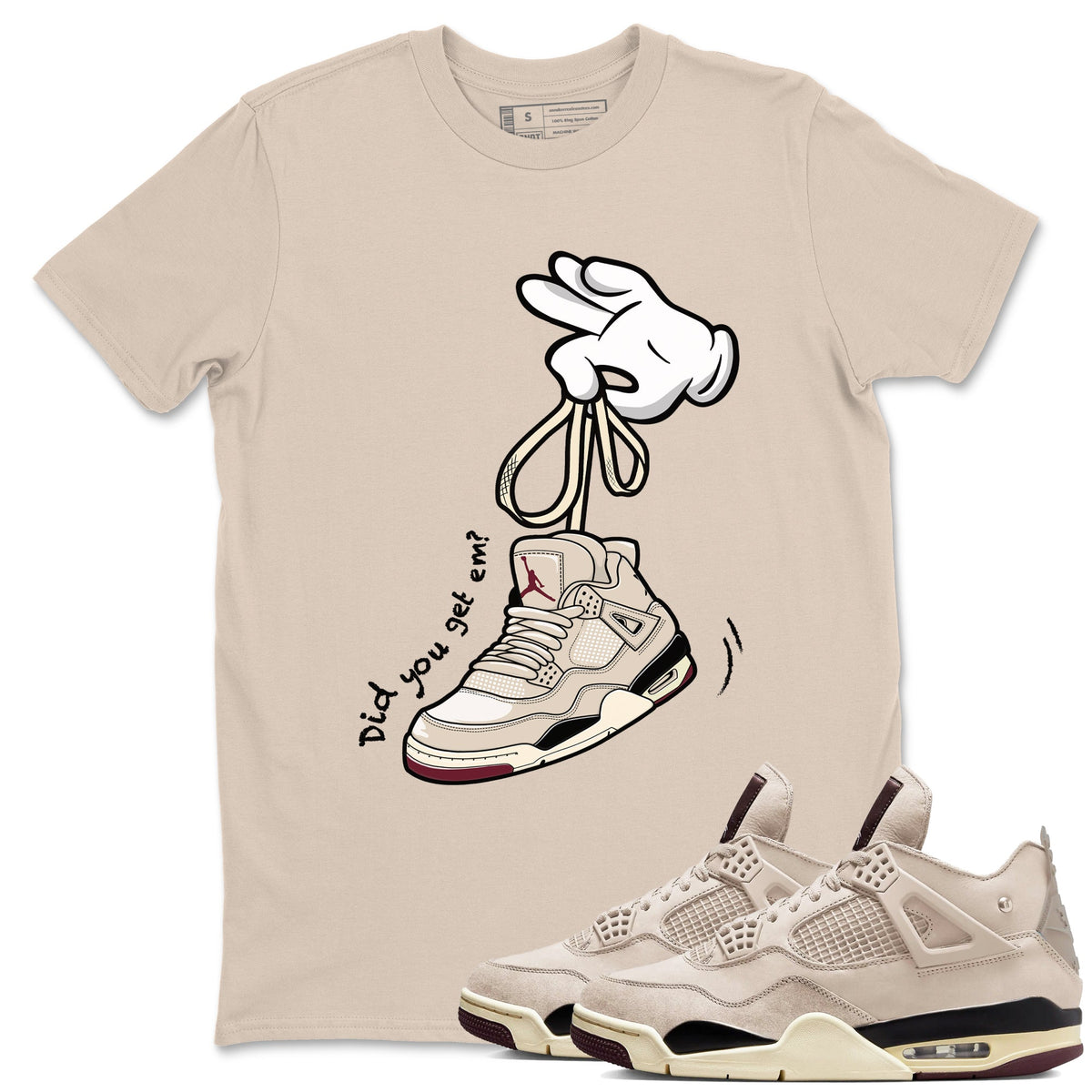 4s A Ma Maniere x Fossil Stone shirts to match jordans Cartoon Hands sneaker match tees Air Jordan 4 A Ma Maniere x Fossil Stone match shoes to clothes Drip Gear Zone unisex cotton Sand 1 shirts