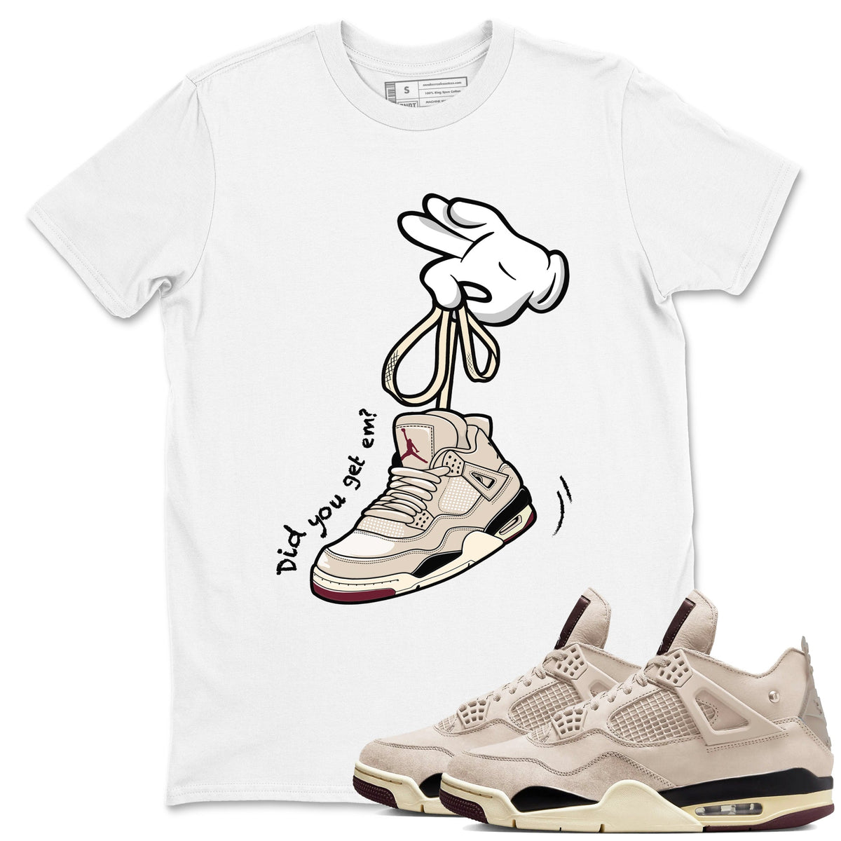 4s A Ma Maniere x Fossil Stone shirts to match jordans Cartoon Hands sneaker match tees Air Jordan 4 A Ma Maniere x Fossil Stone match shoes to clothes Drip Gear Zone unisex cotton White 1 shirts