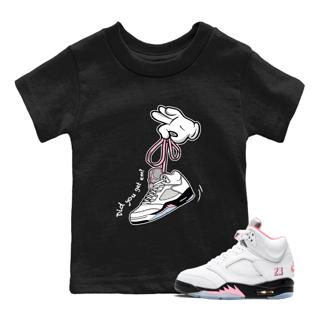 Sneaker Threads Sneaker Tees To Match Air Jordan 5 Medium Soft Pink Shoes Cartoon Hands Kids T-Shirt Black 1