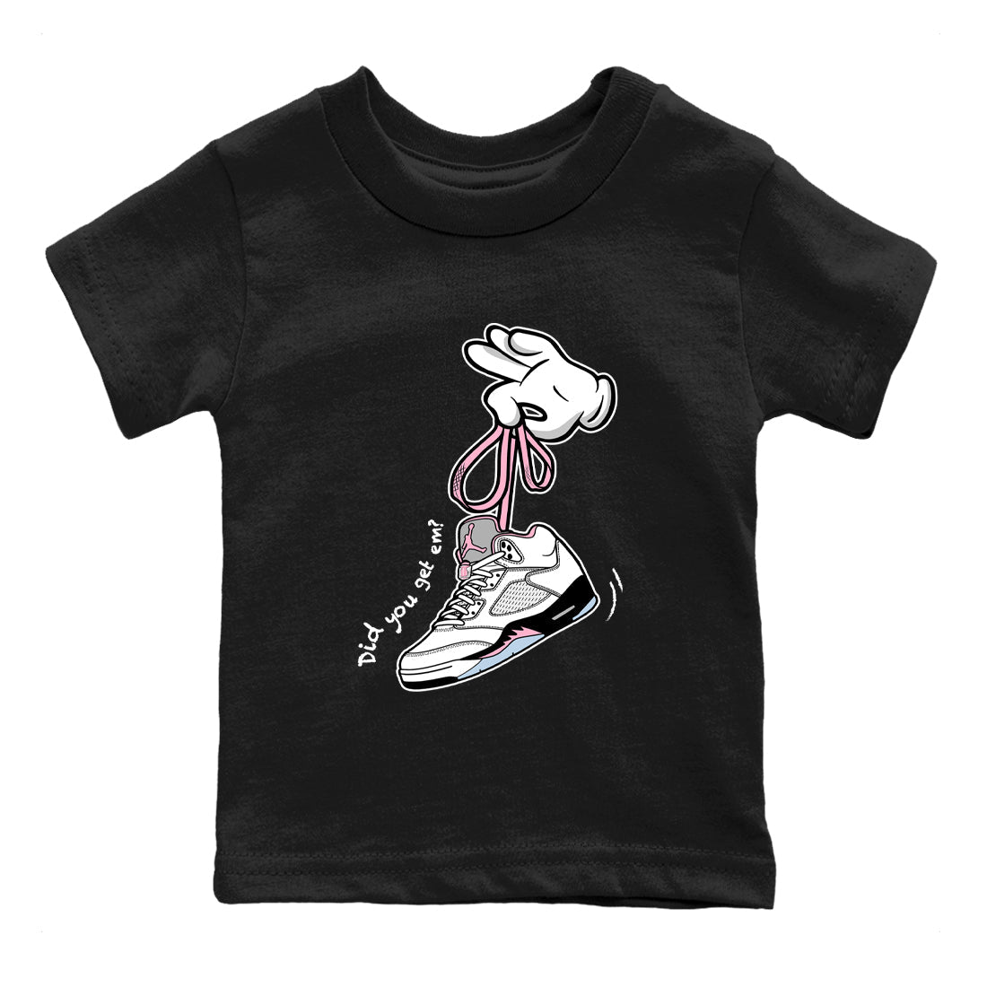 Sneaker Threads Sneaker Tees To Match Air Jordan 5 Medium Soft Pink Shoes Cartoon Hands Kids T-Shirt Black 2
