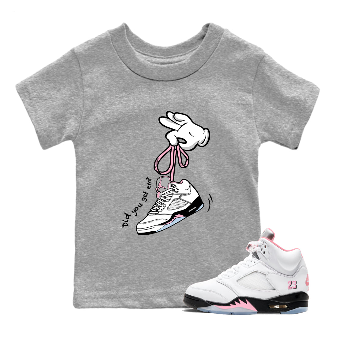 Sneaker Threads Sneaker Tees To Match Air Jordan 5 Medium Soft Pink Shoes Cartoon Hands Kids T-Shirt Heather Grey 1