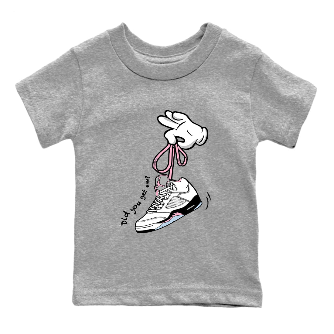 Sneaker Threads Sneaker Tees To Match Air Jordan 5 Medium Soft Pink Shoes Cartoon Hands Kids T-Shirt Heather Grey 2