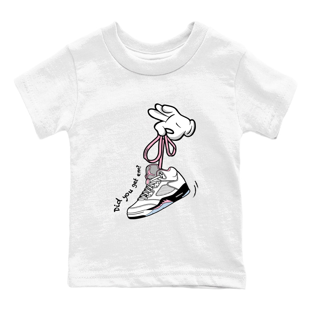 Sneaker Threads Sneaker Tees To Match Air Jordan 5 Medium Soft Pink Shoes Cartoon Hands Kids T-Shirt White 2