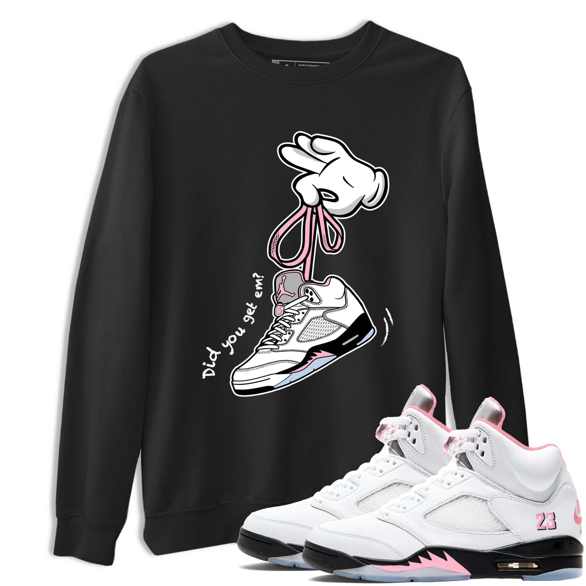 Sneaker Threads Sneaker Tees To Match Air Jordan 5 Medium Soft Pink Shoes Cartoon Hands Tee Black 1