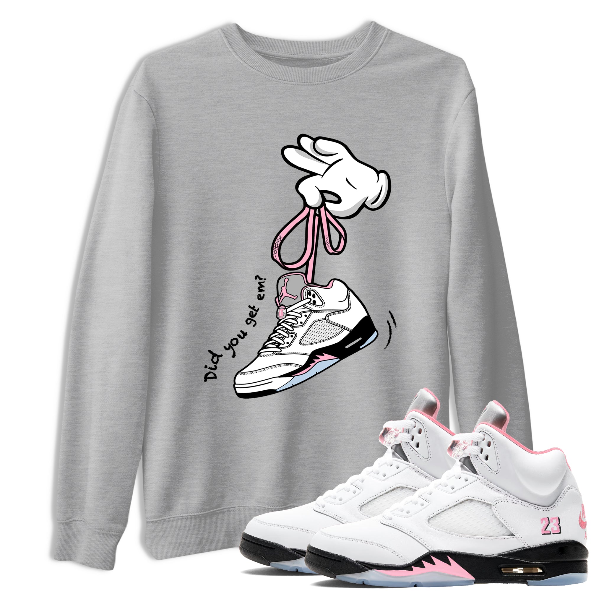 Sneaker Threads Sneaker Tees To Match Air Jordan 5 Medium Soft Pink Shoes Cartoon Hands Tee Heather Grey 1