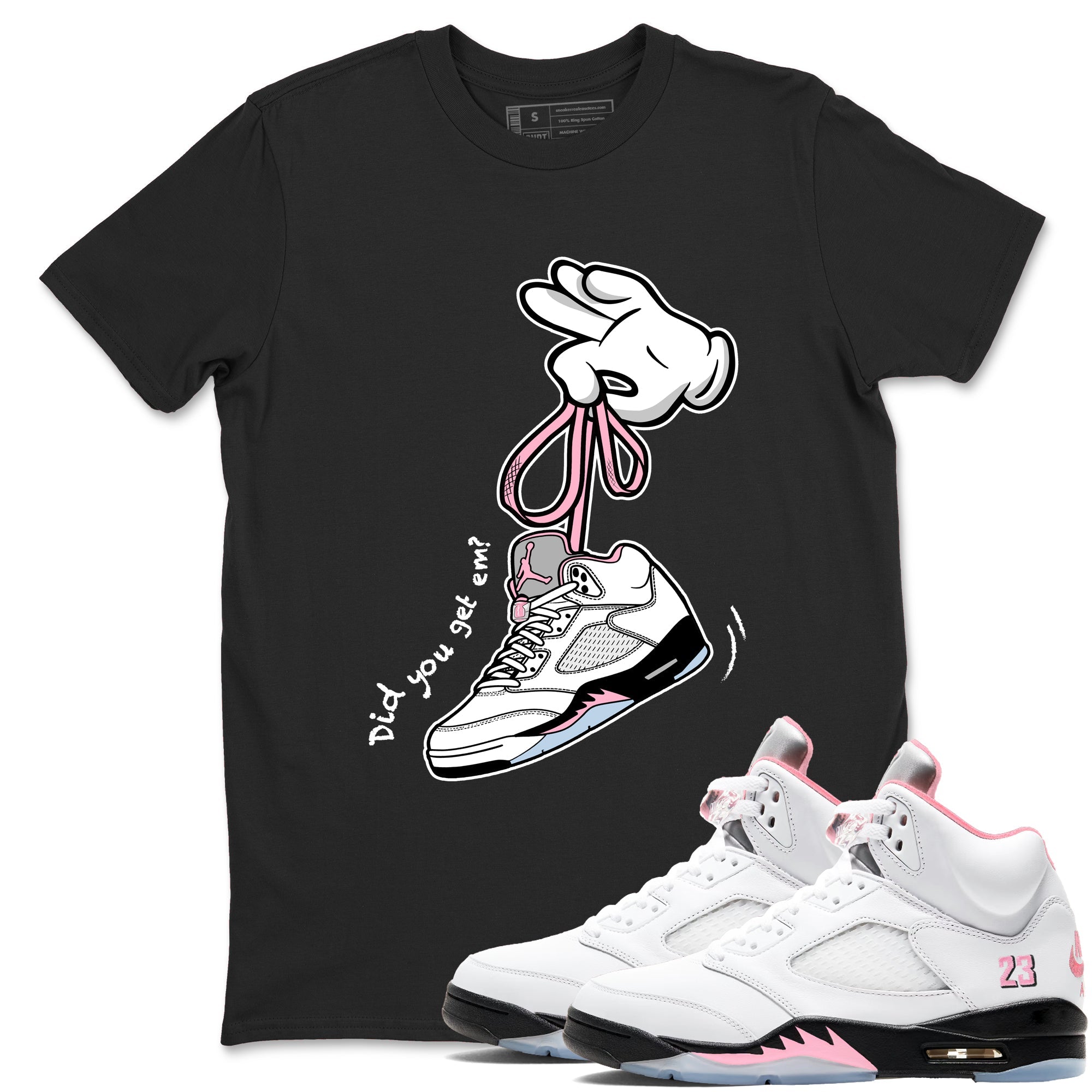 Sneaker Threads Sneaker Tees To Match Air Jordan 5 Medium Soft Pink Shoes Cartoon Hands Tee Black 1