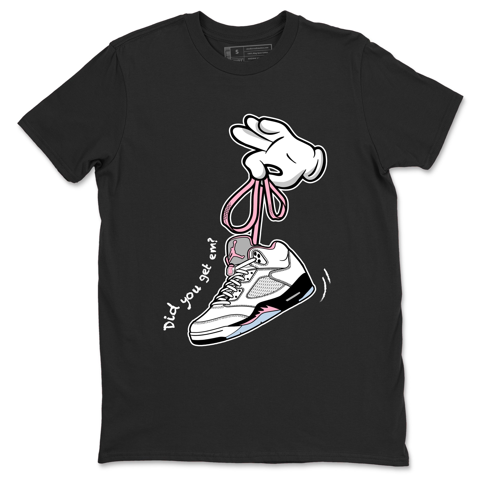 Sneaker Threads Sneaker Tees To Match Air Jordan 5 Medium Soft Pink Shoes Cartoon Hands Tee Black 2