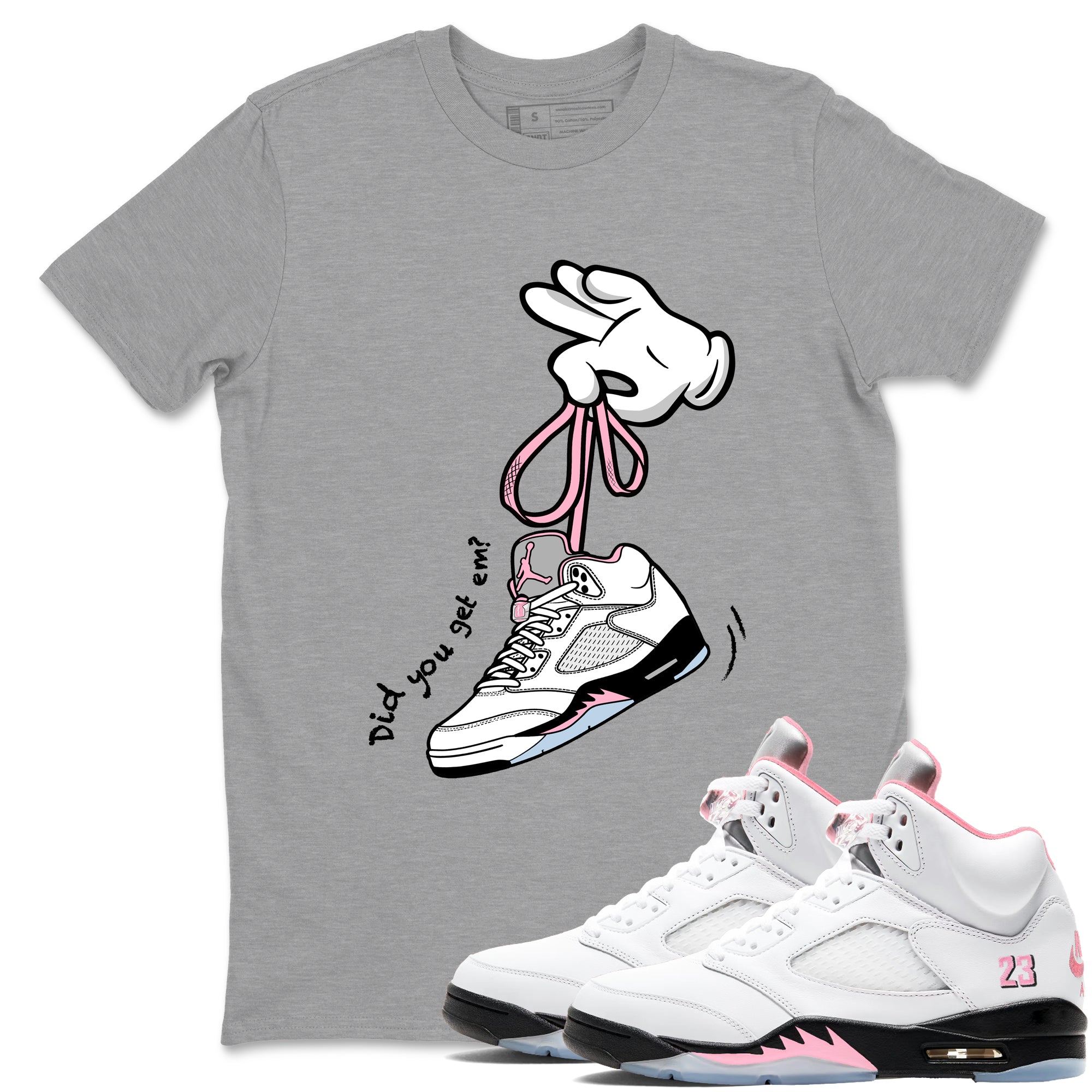Sneaker Threads Sneaker Tees To Match Air Jordan 5 Medium Soft Pink Shoes Cartoon Hands Tee Heather Grey 1