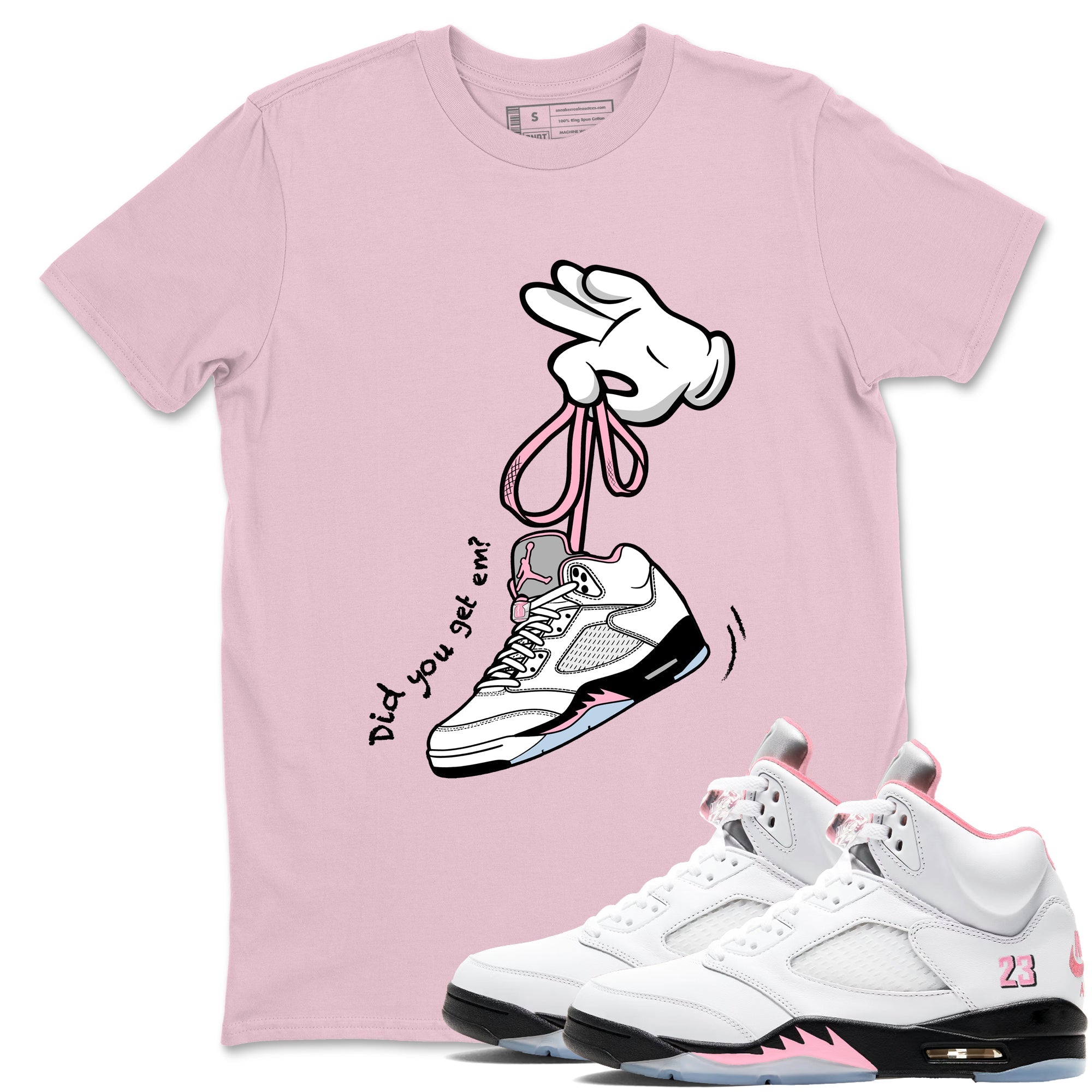 Sneaker Threads Sneaker Tees To Match Air Jordan 5 Medium Soft Pink Shoes Cartoon Hands Tee Pink 1