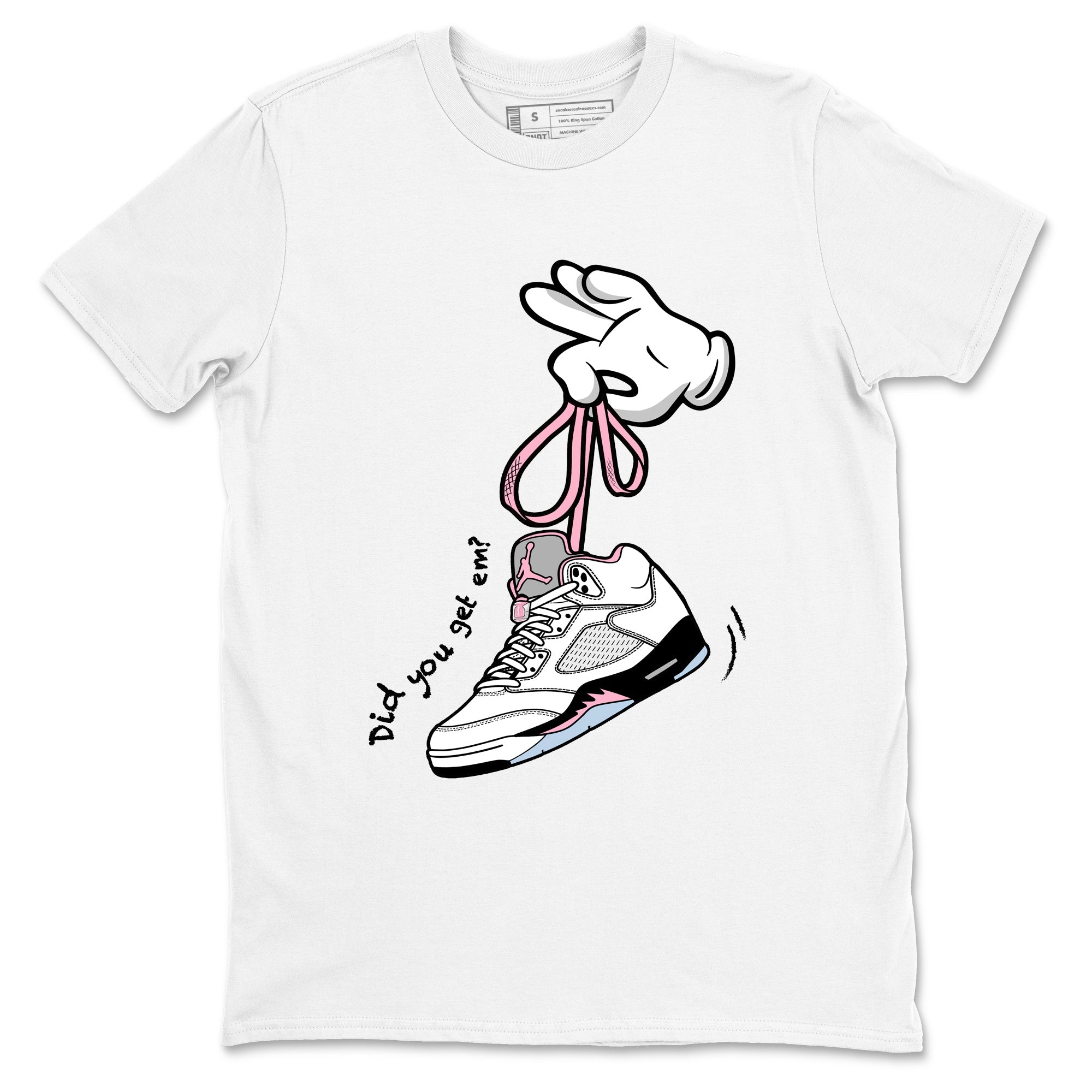 Sneaker Threads Sneaker Tees To Match Air Jordan 5 Medium Soft Pink Shoes Cartoon Hands Tee White 2