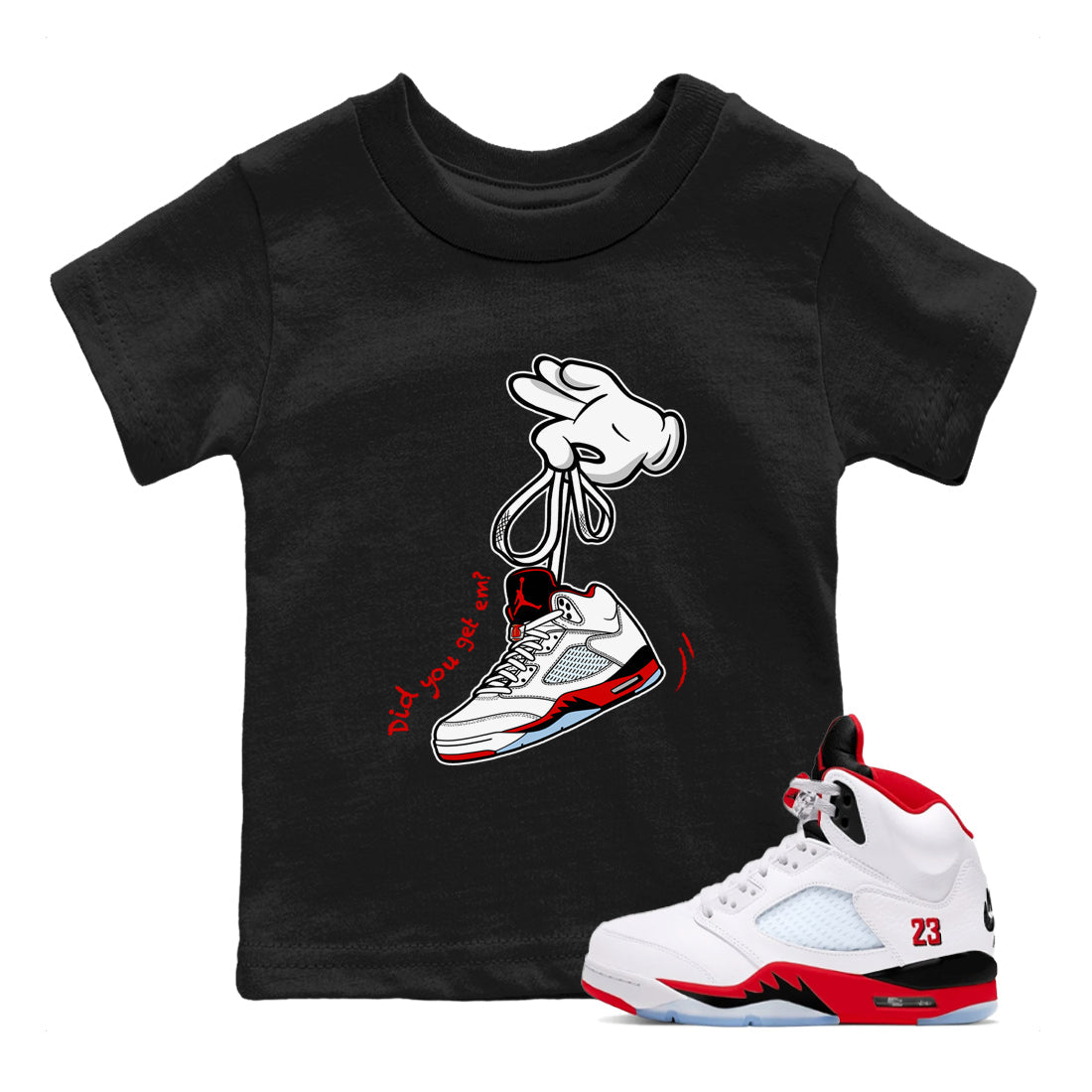 Sneaker match tees  Sneaker Tees To Match Air Jordan 5 Fire Red Shoes  Cartoon Hands Kids T-Shirt Black 1