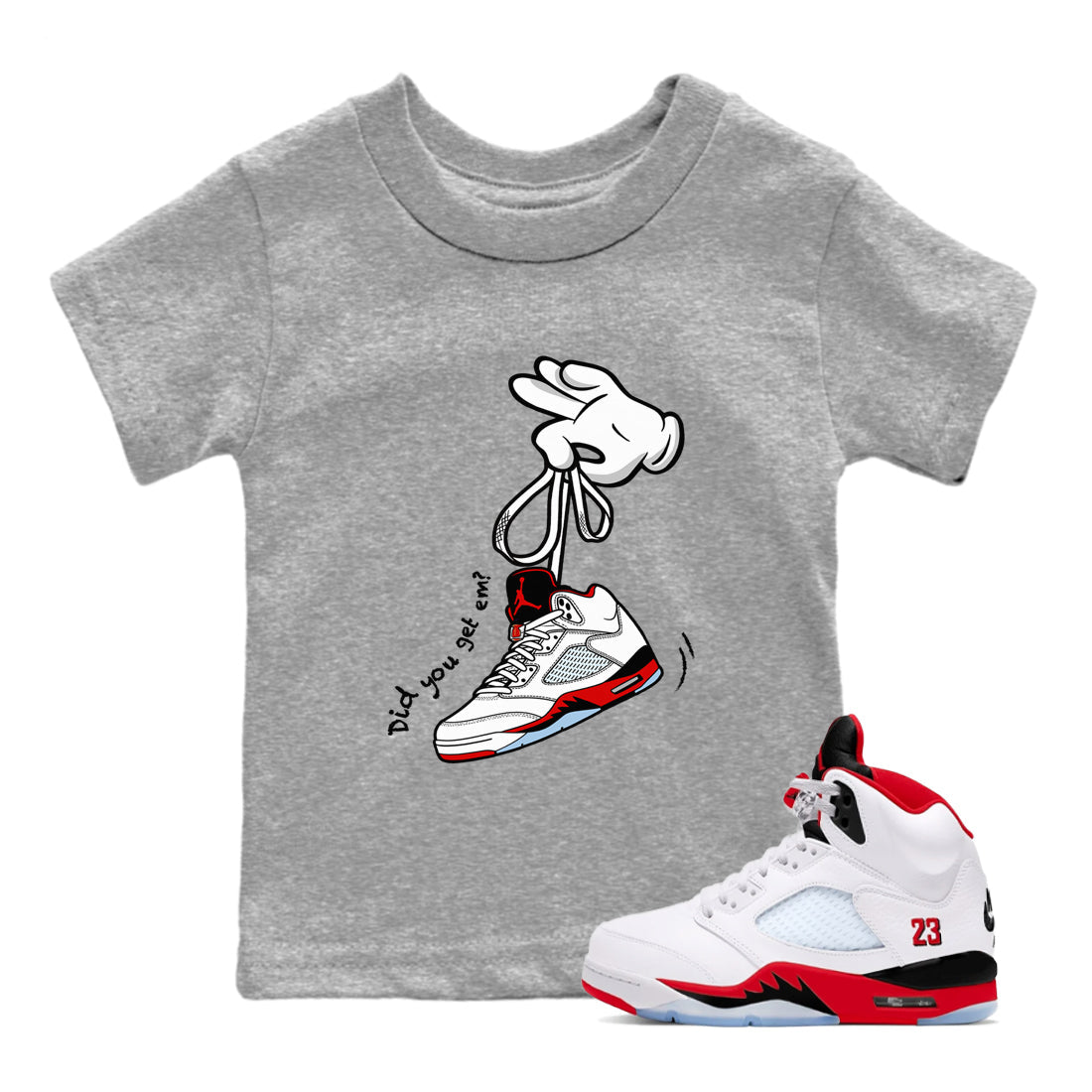 Sneaker match tees  Sneaker Tees To Match Air Jordan 5 Fire Red Shoes  Cartoon Hands Kids T-Shirt Heather Grey 1