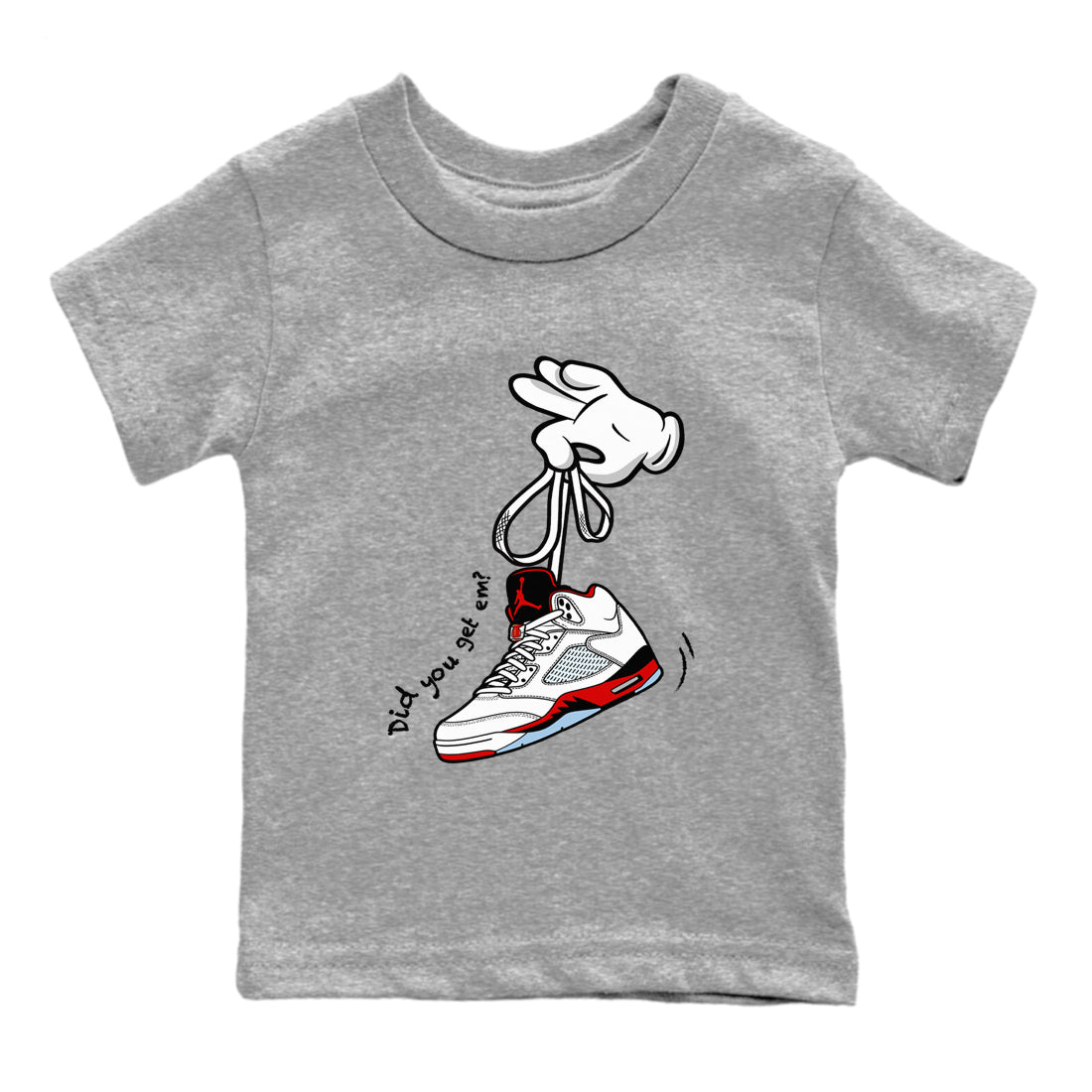 Sneaker match tees  Sneaker Tees To Match Air Jordan 5 Fire Red Shoes  Cartoon Hands Kids T-Shirt Heather Grey 2