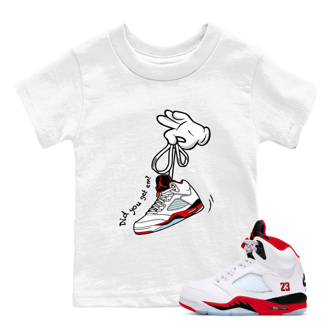Sneaker match tees  Sneaker Tees To Match Air Jordan 5 Fire Red Shoes  Cartoon Hands Kids T-Shirt White 1