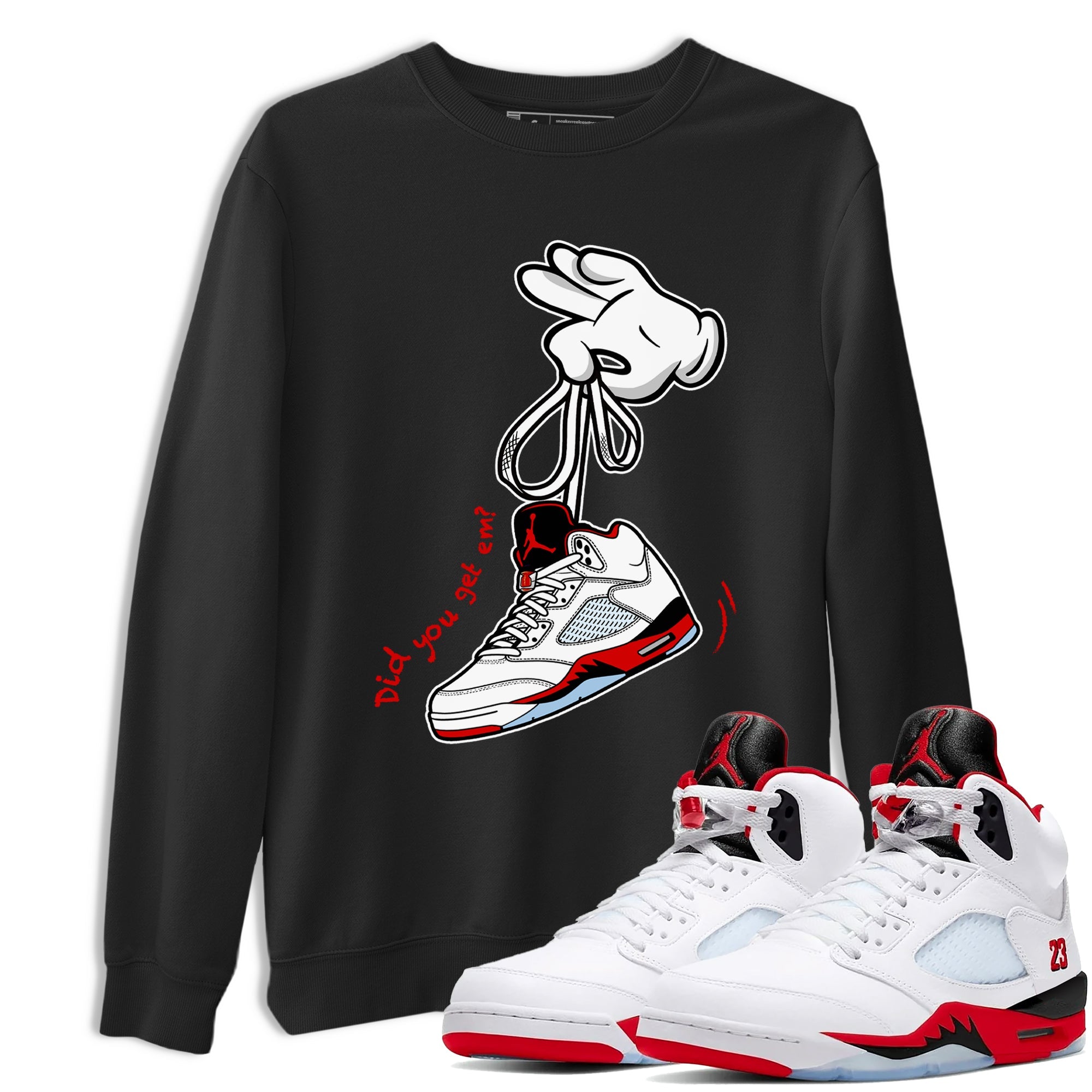 Sneaker match tees  Sneaker Tees To Match Air Jordan 5 Fire Red Shoes  Cartoon Hands Tee Black 1
