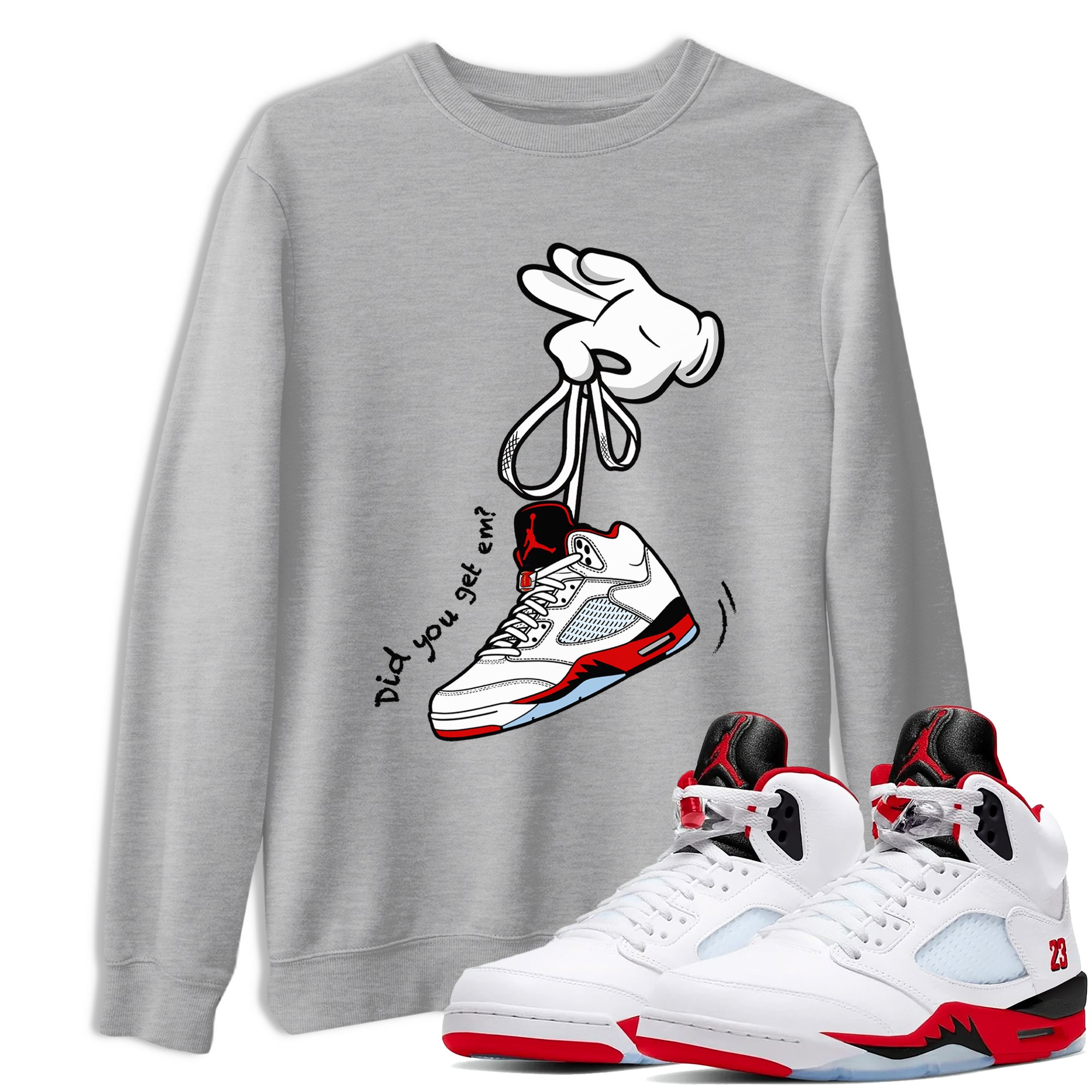 Sneaker match tees  Sneaker Tees To Match Air Jordan 5 Fire Red Shoes  Cartoon Hands Tee Heather Grey 1