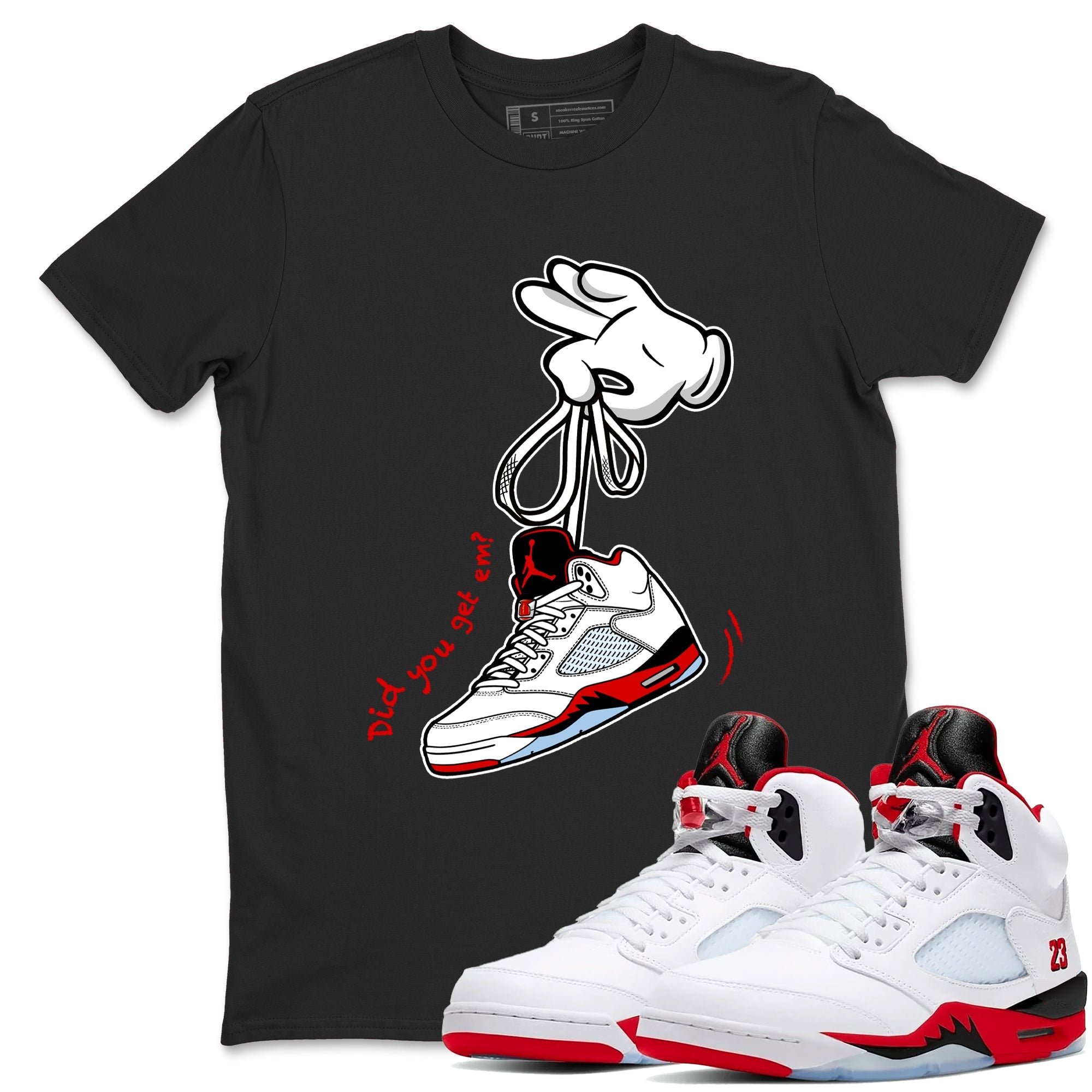 Sneaker match tees  Sneaker Tees To Match Air Jordan 5 Fire Red Shoes  Cartoon Hands Tee Black 1