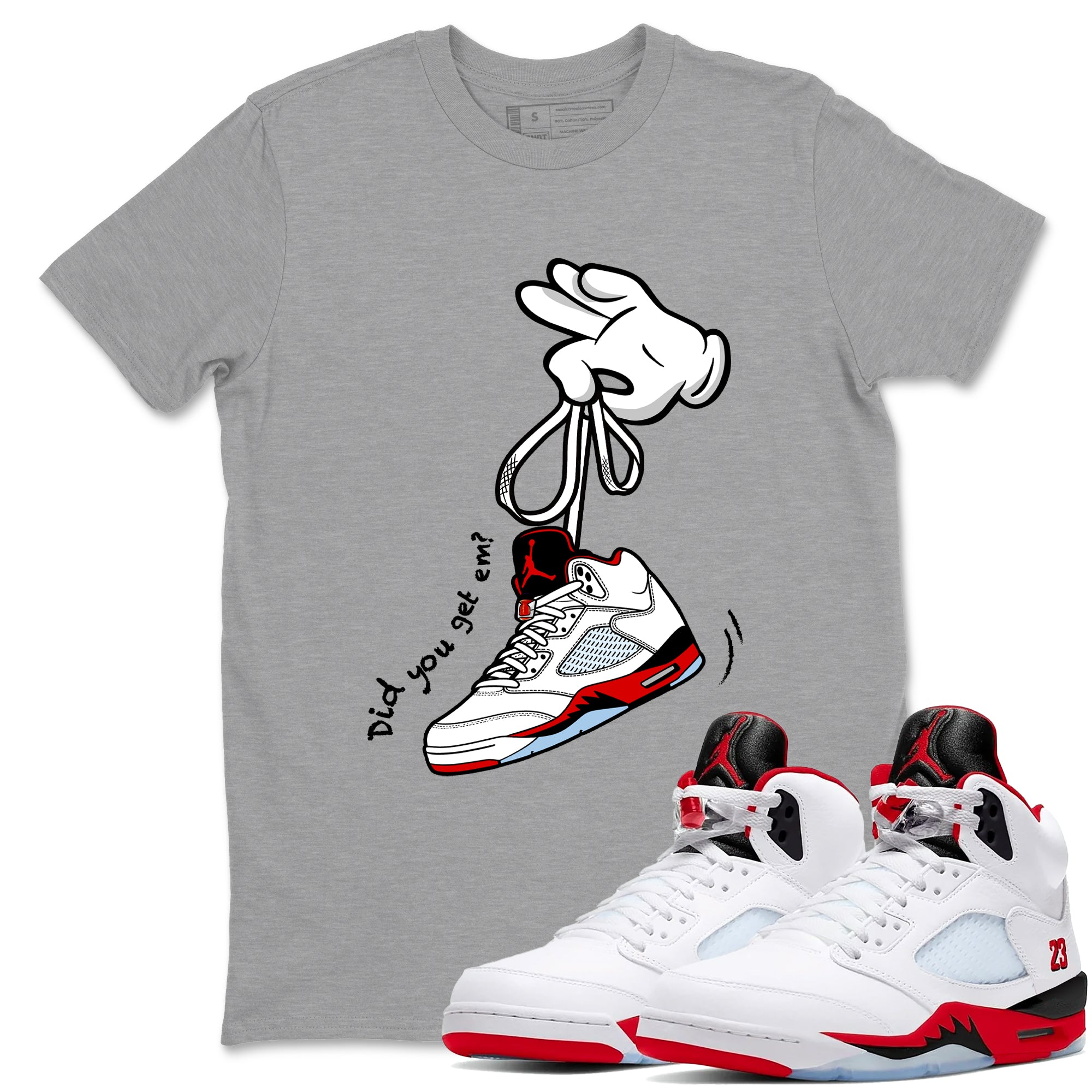 Sneaker match tees  Sneaker Tees To Match Air Jordan 5 Fire Red Shoes  Cartoon Hands Tee Heather Grey 1