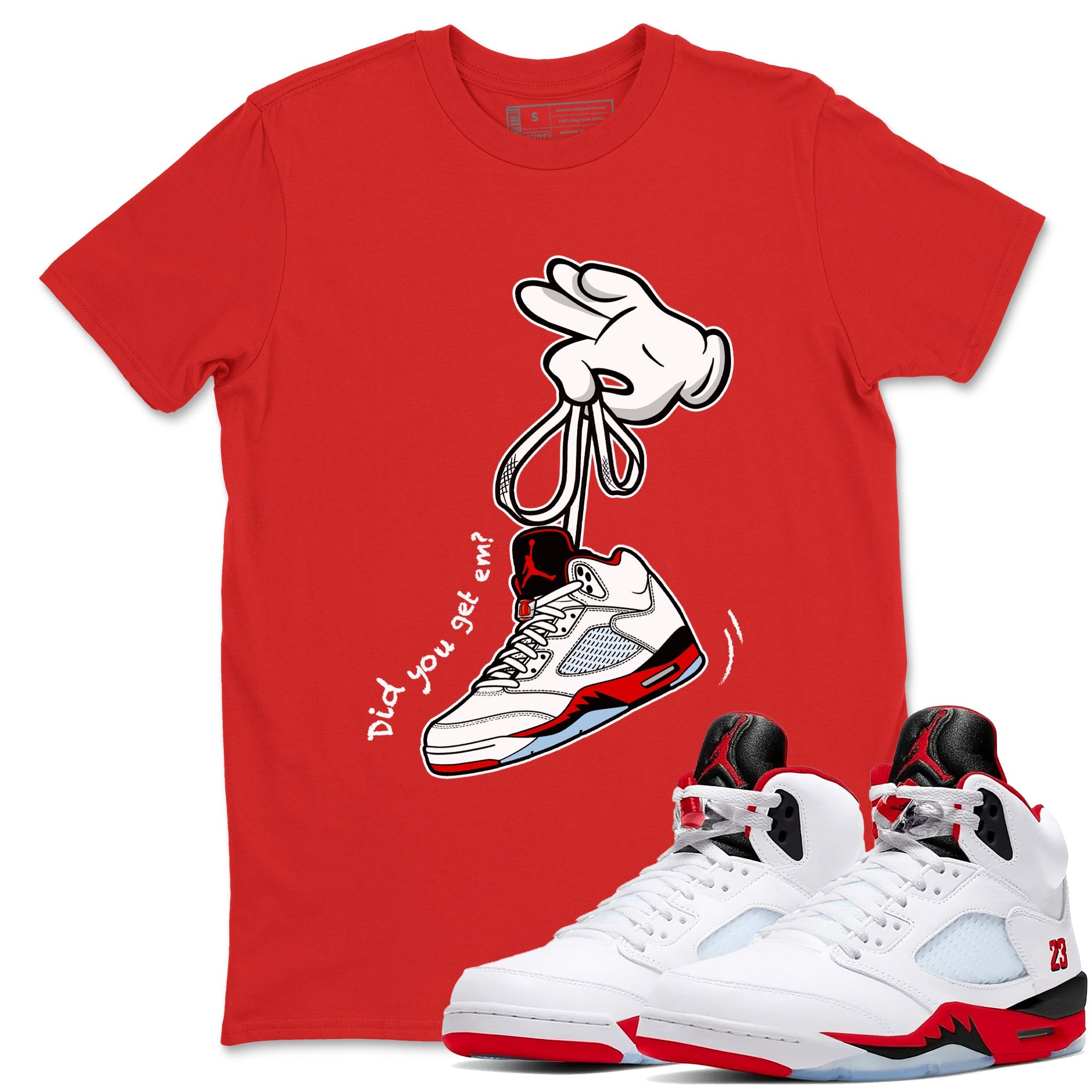 Sneaker match tees  Sneaker Tees To Match Air Jordan 5 Fire Red Shoes  Cartoon Hands Tee Red 1