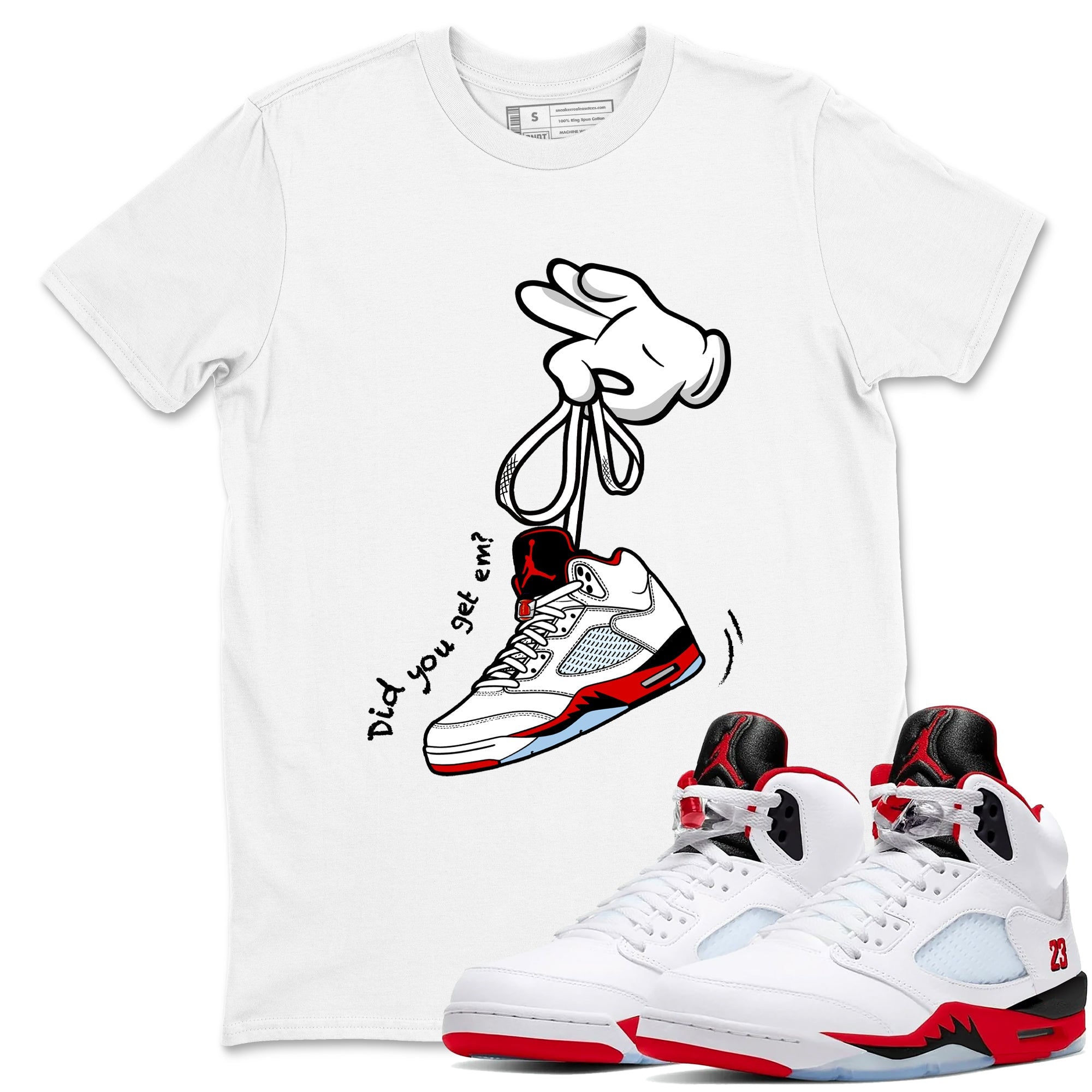 Sneaker match tees  Sneaker Tees To Match Air Jordan 5 Fire Red Shoes  Cartoon Hands Tee White 1