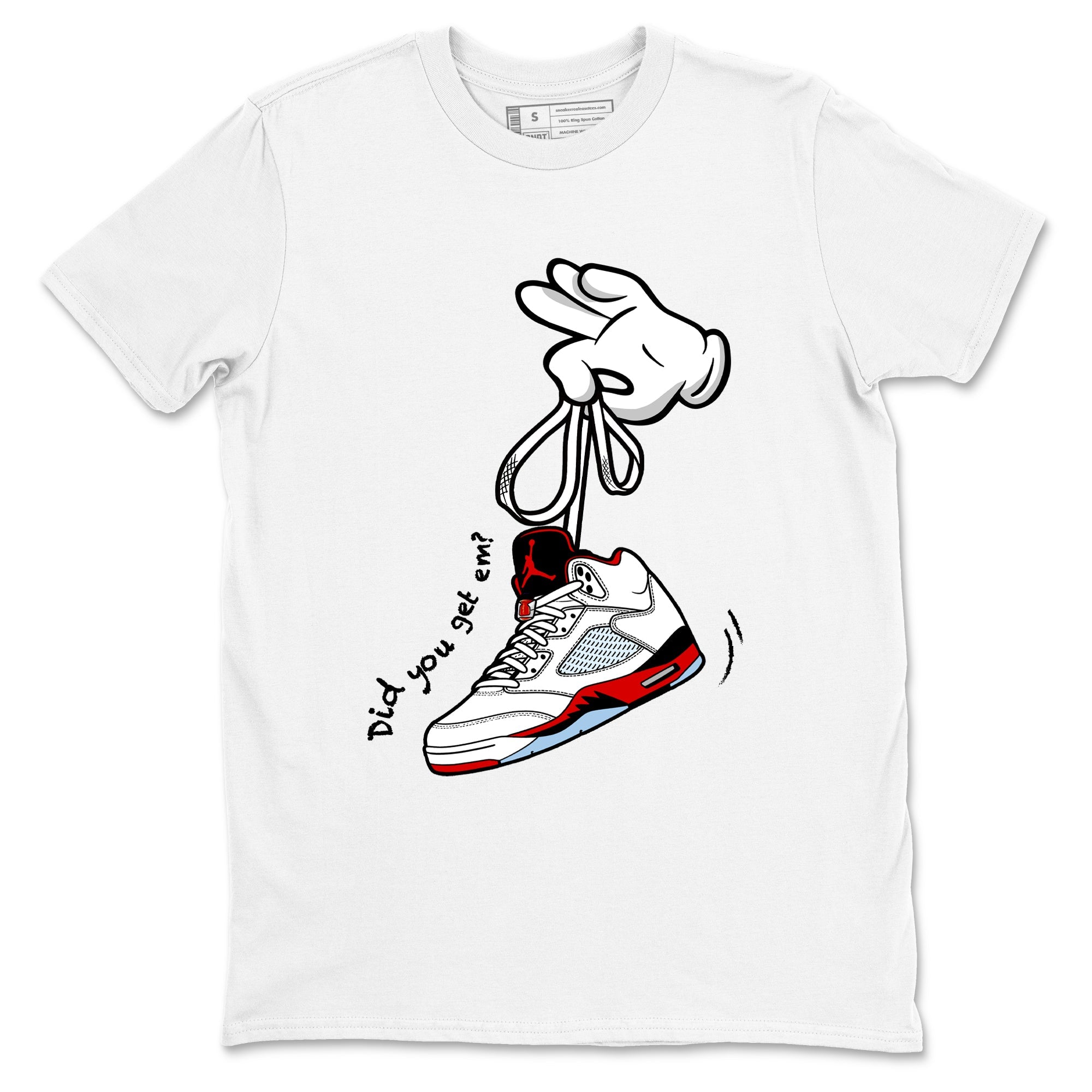 Sneaker match tees  Sneaker Tees To Match Air Jordan 5 Fire Red Shoes  Cartoon Hands Tee White 2