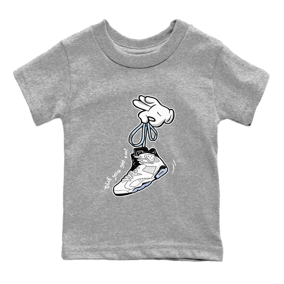 AJ6 White Black shirts to match jordans Cartoon Hands sneaker match tees Air Jordan 6 White Black Drip Gear Zone streetwear brand Baby and Youth Heather Grey 2 cotton tee