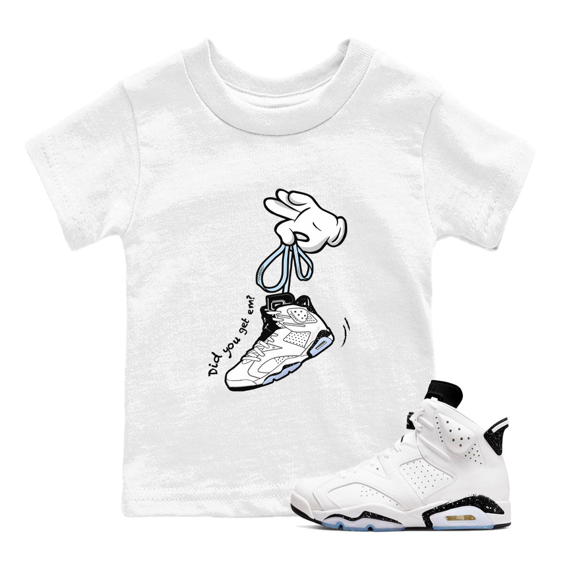 AJ6 White Black shirts to match jordans Cartoon Hands sneaker match tees Air Jordan 6 White Black Drip Gear Zone streetwear brand Baby and Youth White 1 cotton tee