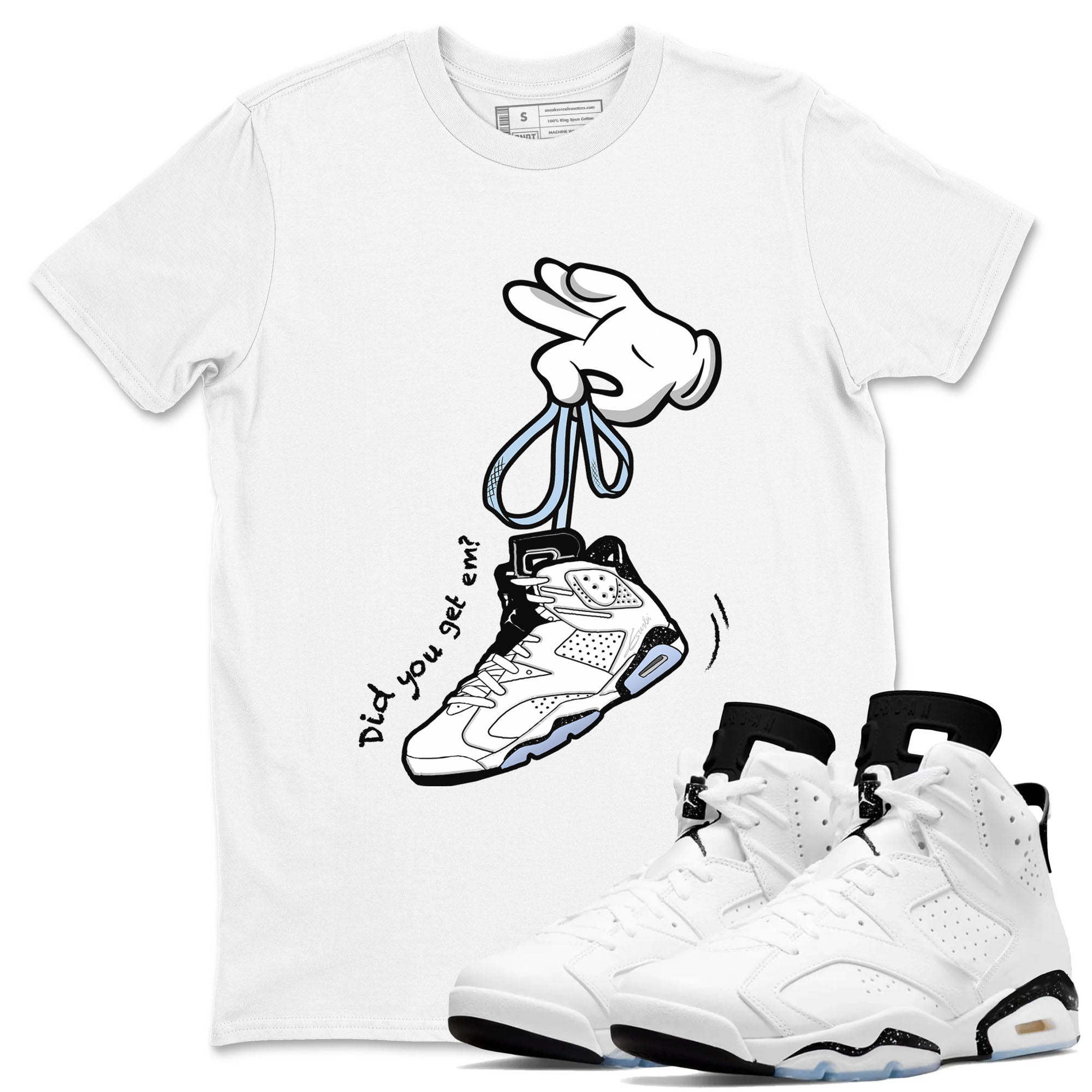 AJ6 White Black shirts to match jordans Cartoon Hands sneaker match tees Air Jordan 6 White Black Drip Gear Zone streetwear brand White 1 unisex cotton tee