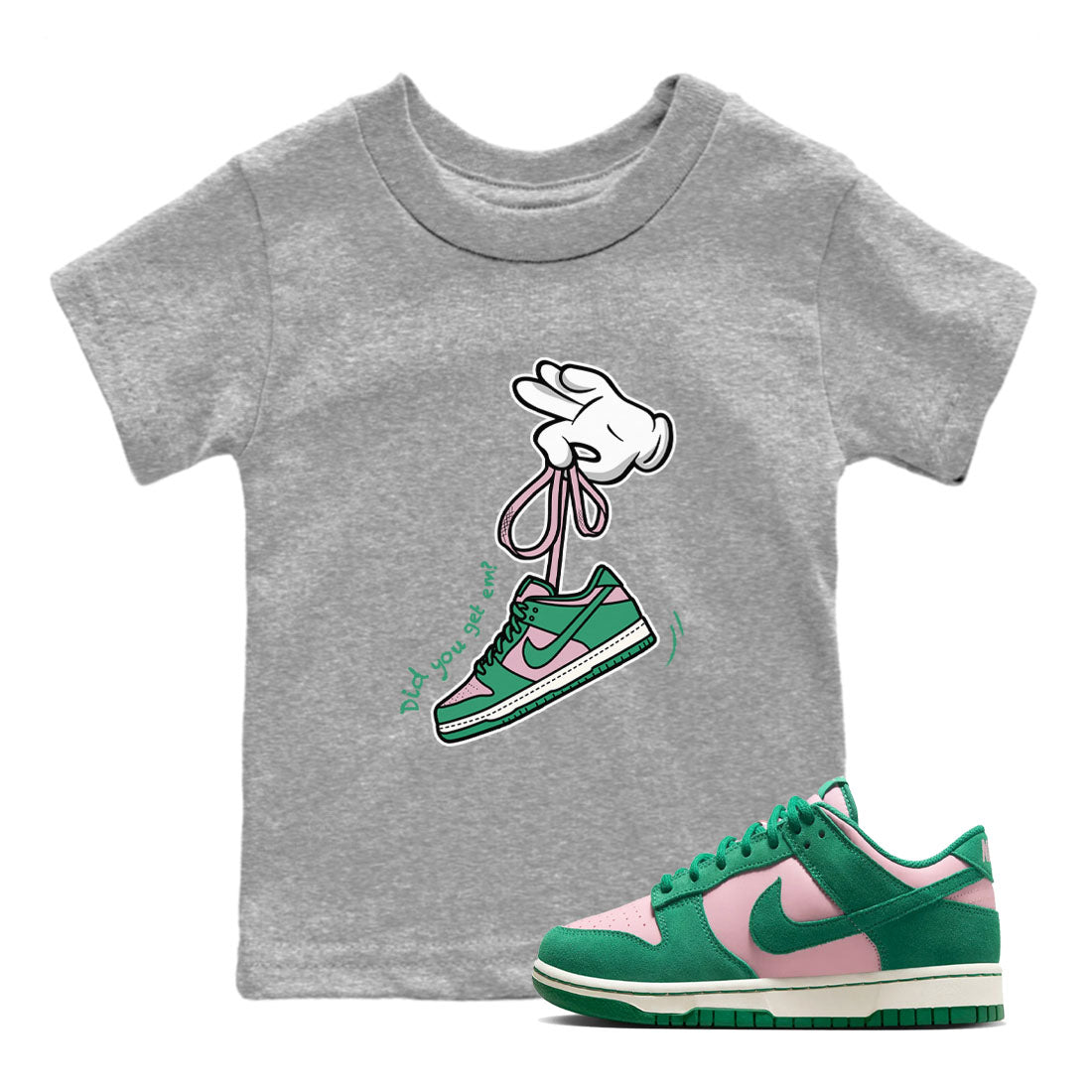 Dunk Low Medium Soft Pink Malachite shirt to match jordans Cartoon Hands sneaker tees Dunks Medium Soft Pink Malachite Streetwear Brand Drip Gear Zone baby toddler Heather Grey 1 cotton Shirt
