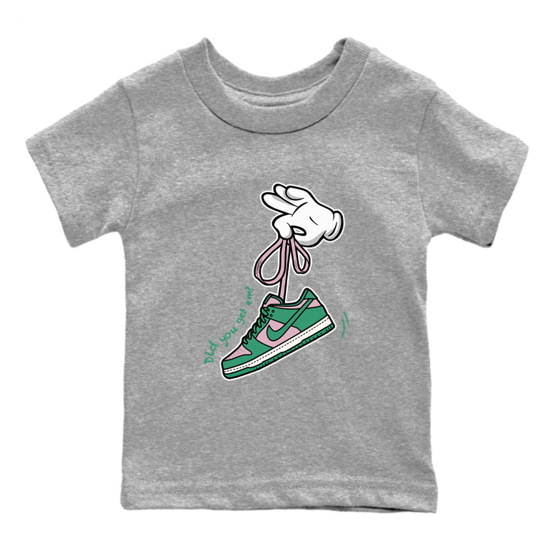 Dunk Low Medium Soft Pink Malachite shirt to match jordans Cartoon Hands sneaker tees Dunks Medium Soft Pink Malachite Streetwear Brand Drip Gear Zone baby toddler Heather Grey 2 cotton Shirt