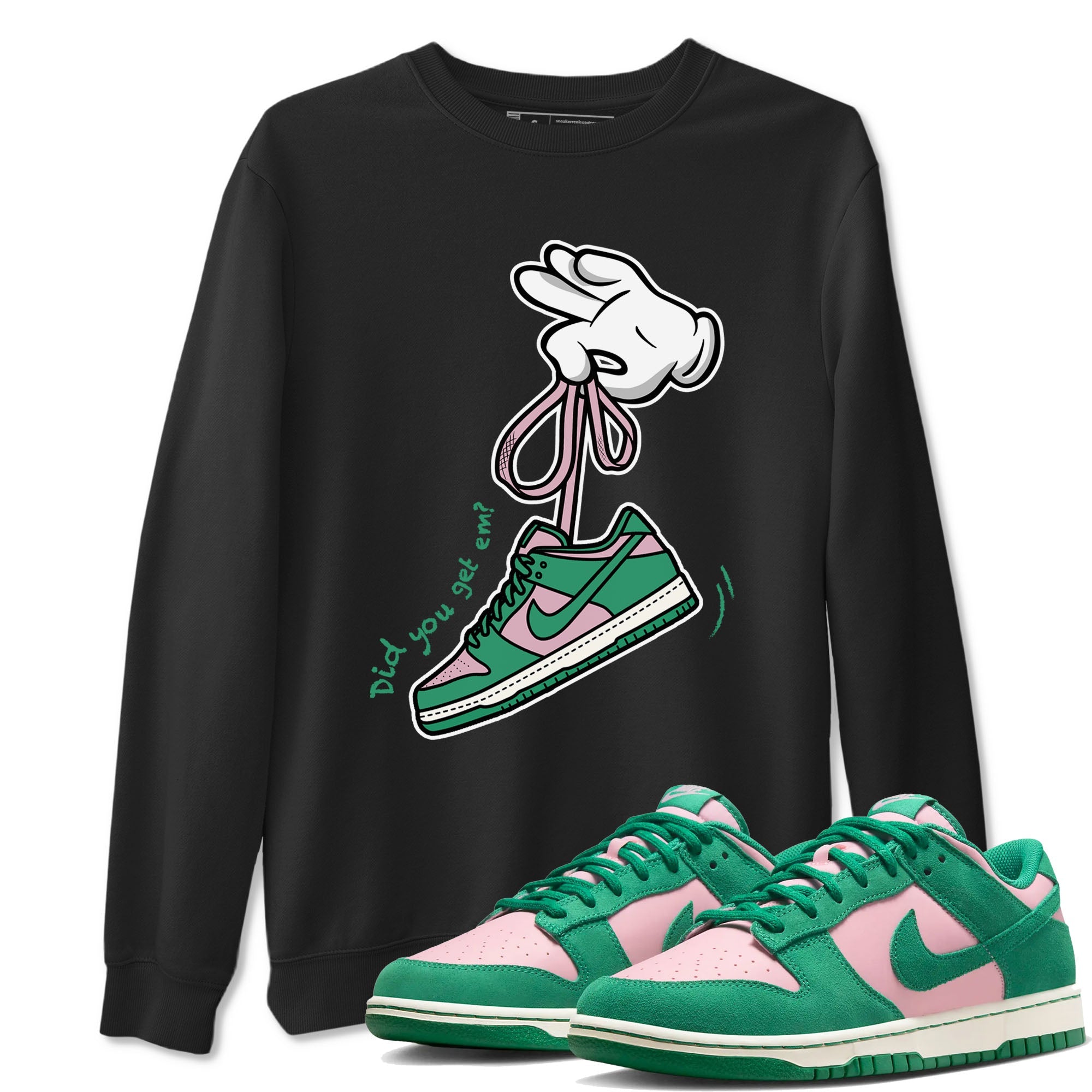 Dunk Low Medium Soft Pink Malachite shirt to match jordans Cartoon Hands sneaker tees Dunks Medium Soft Pink Malachite Streetwear Brand Drip Gear Zone unisex cotton Black 1 crew neck shirt