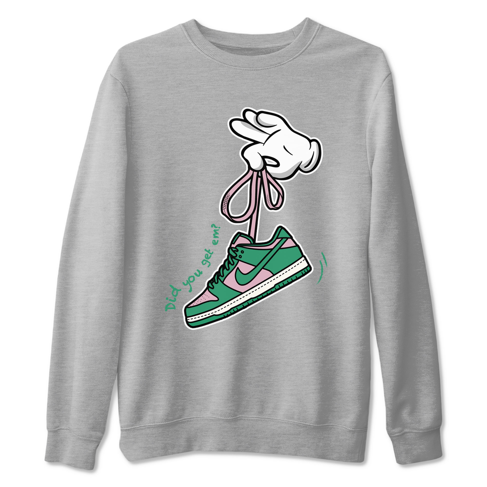 Dunk Low Medium Soft Pink Malachite shirt to match jordans Cartoon Hands sneaker tees Dunks Medium Soft Pink Malachite Streetwear Brand Drip Gear Zone unisex cotton Heather Grey 2 crew neck shirt