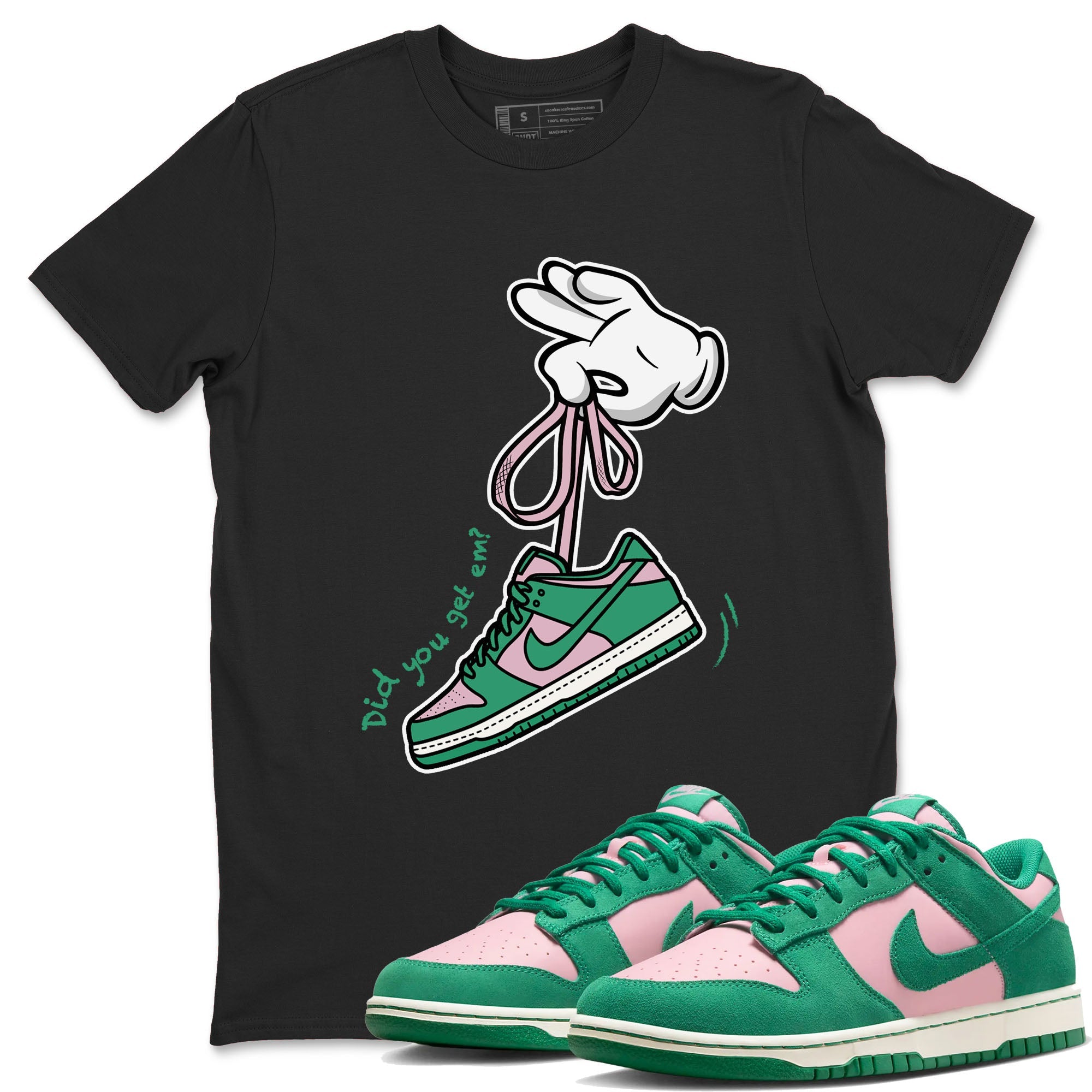 Dunk Low Medium Soft Pink Malachite shirt to match jordans Cartoon Hands sneaker tees Dunks Medium Soft Pink Malachite Streetwear Brand Drip Gear Zone unisex cotton Black 1 crew neck shirt