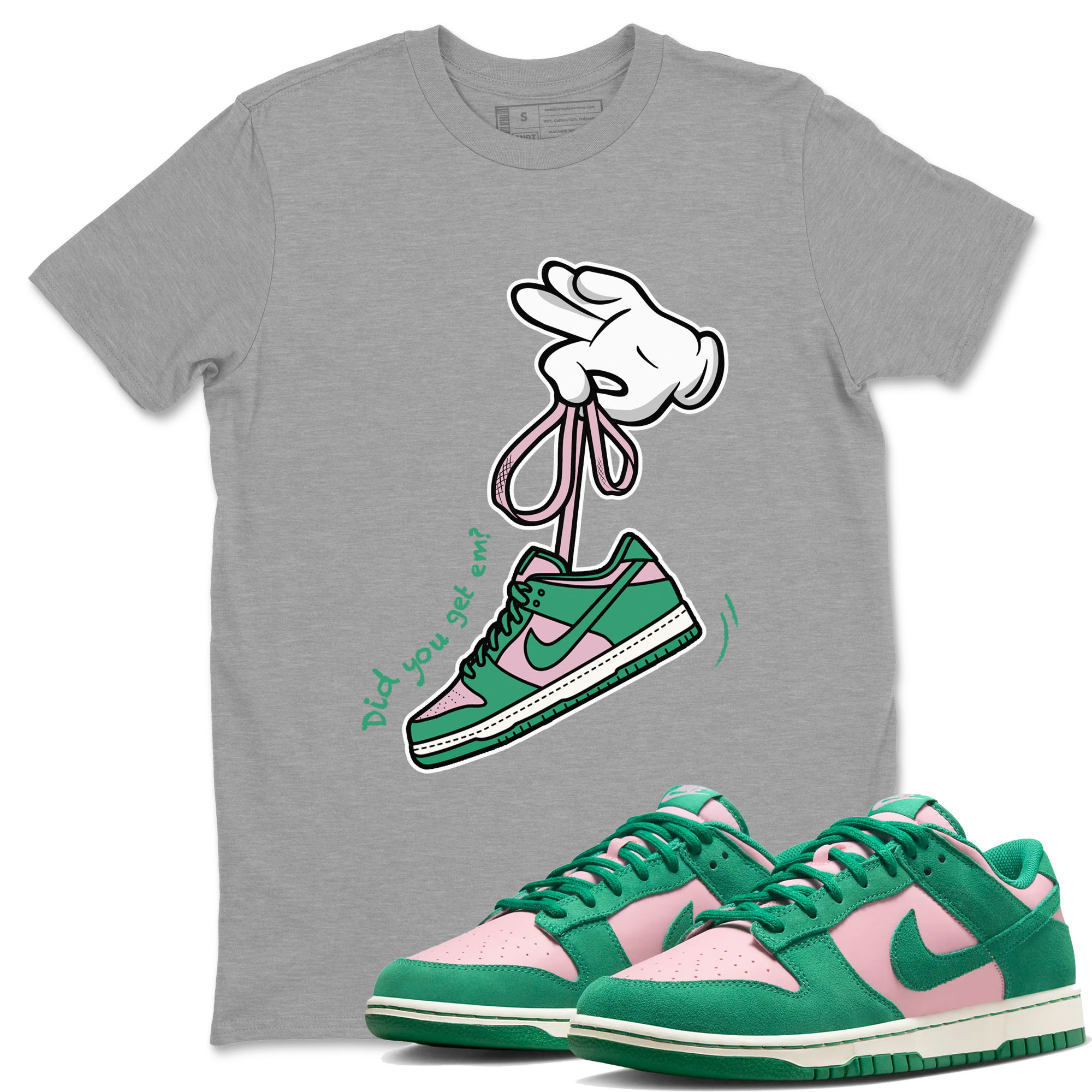 Dunk Low Medium Soft Pink Malachite shirt to match jordans Cartoon Hands sneaker tees Dunks Medium Soft Pink Malachite Streetwear Brand Drip Gear Zone unisex cotton Heather Grey 1 crew neck shirt