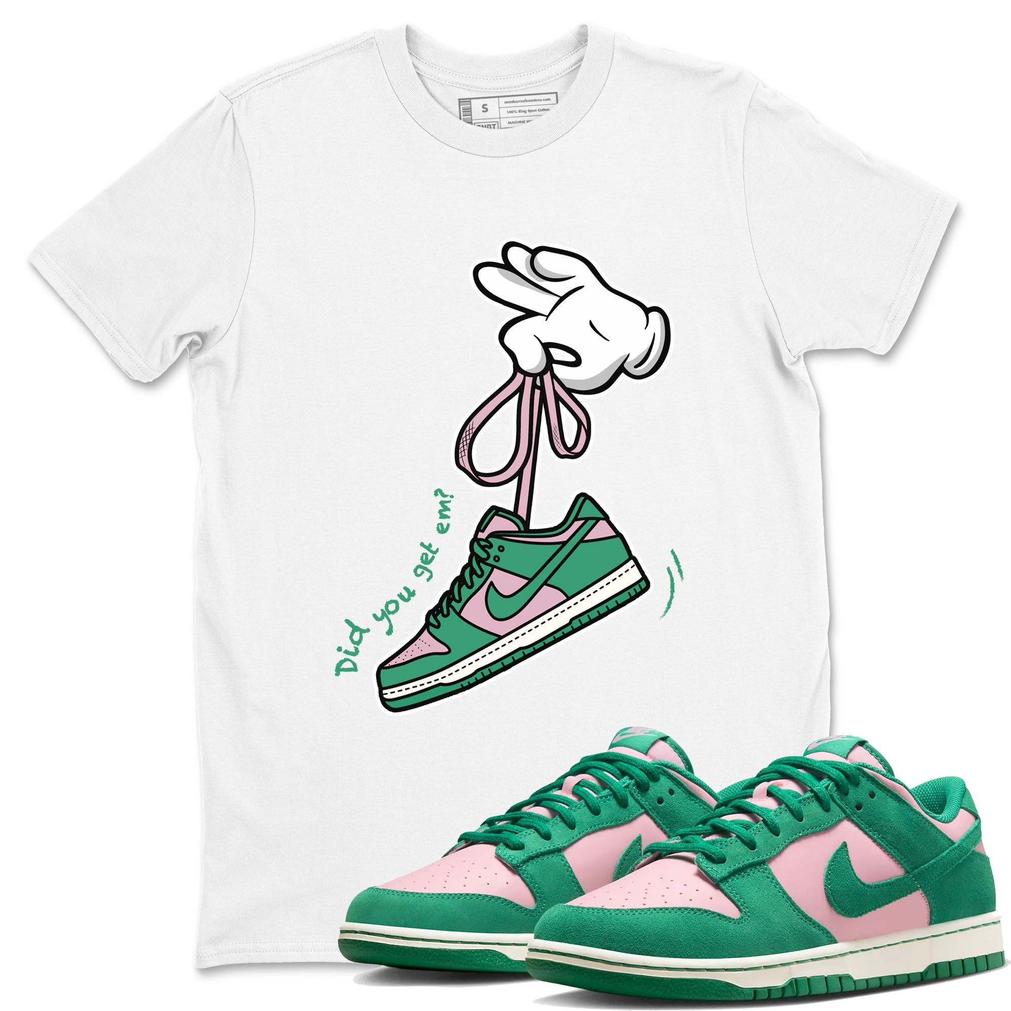 Dunk Low Medium Soft Pink Malachite shirt to match jordans Cartoon Hands sneaker tees Dunks Medium Soft Pink Malachite Streetwear Brand Drip Gear Zone unisex cotton White 1 crew neck shirt