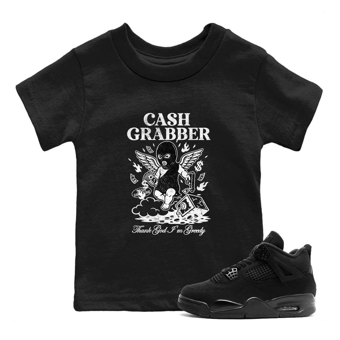 Sneaker Threads  Sneaker Tees To Match Air Jordan 4 Black Cat  Cash Grabber Youth Graphic Tee Black 1. Perfect for Jordan releases 2025 colorways.