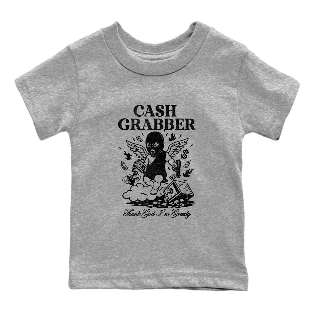 Sneaker Threads  Sneaker Tees To Match Air Jordan 4 Black Cat  Cash Grabber Youth Graphic Tee Heather Grey 2. Perfect for Jordan releases 2025 colorways.