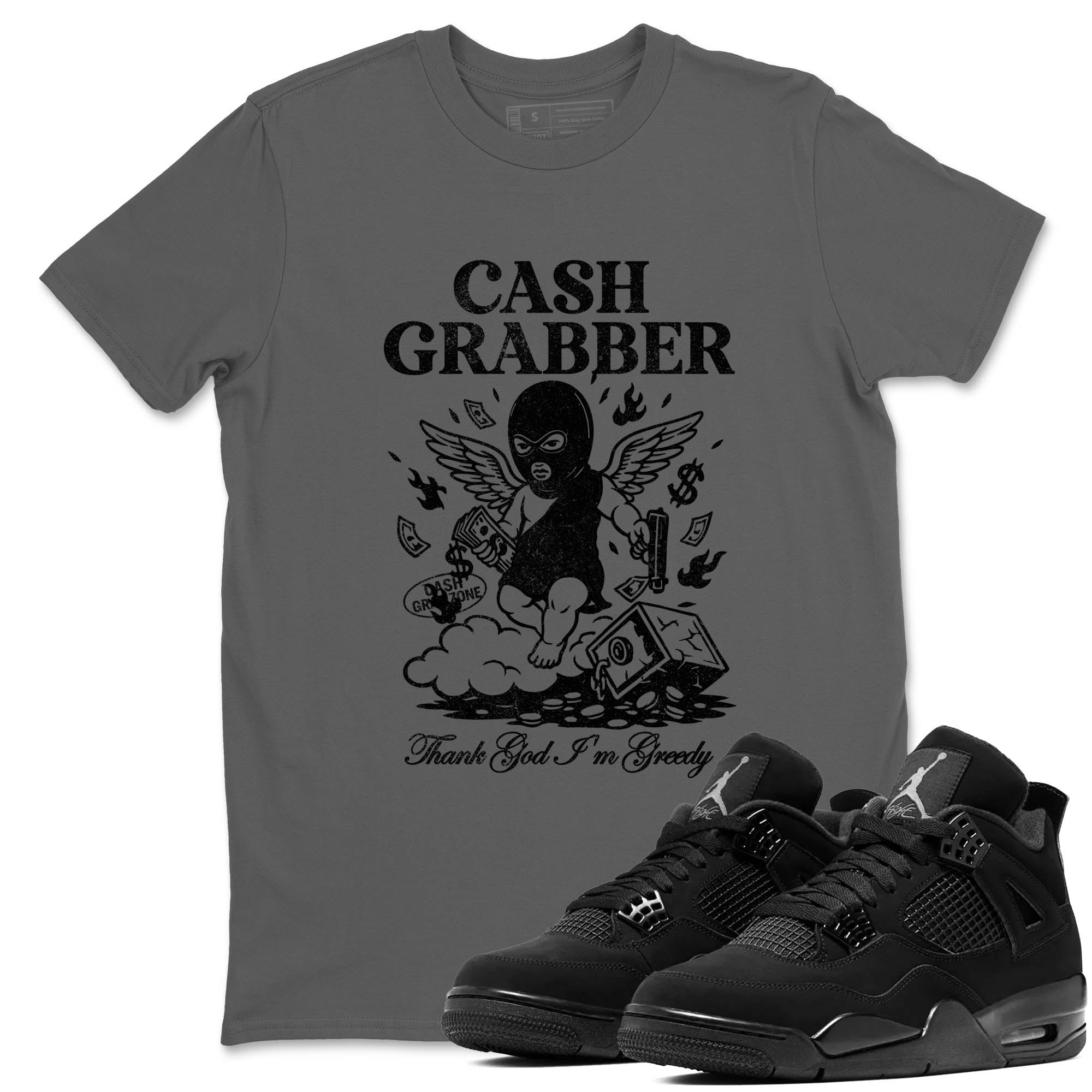 Sneaker Threads  Sneaker Tees To Match Air Jordan 4 Black Cat  Cash Grabber Graphic Tee Cool Grey 1. Perfect for Jordan releases 2025 colorways.