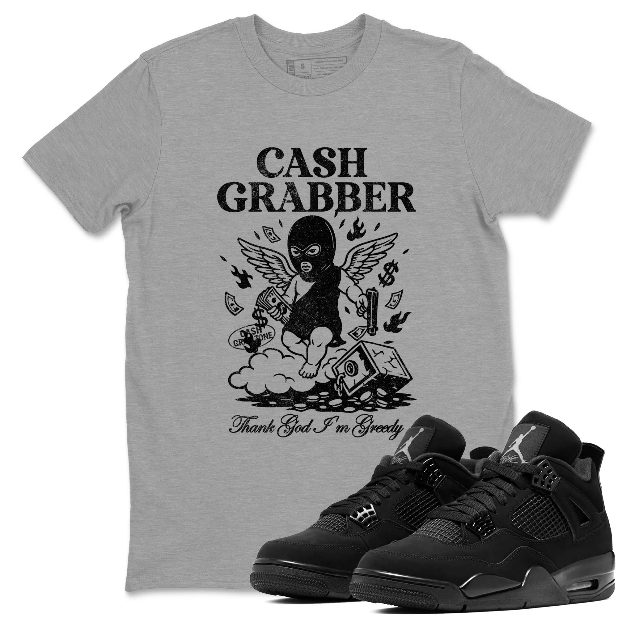Sneaker Threads  Sneaker Tees To Match Air Jordan 4 Black Cat  Cash Grabber Graphic Tee Heather Grey 1. Perfect for Jordan releases 2025 colorways.