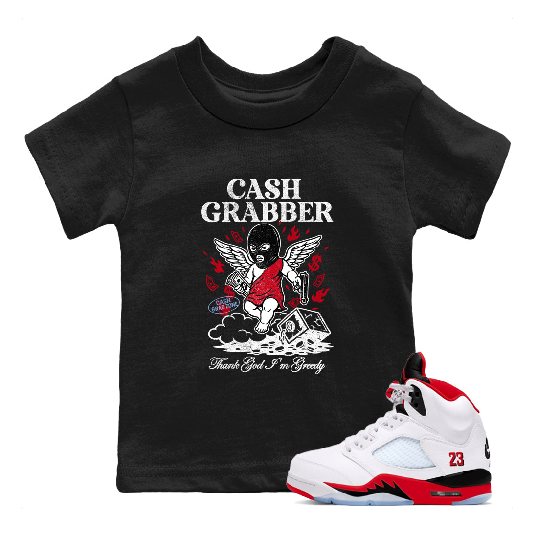 Sneaker match tees  Sneaker Tees To Match Air Jordan 5 Fire Red Shoes  Cash Grabber Kids T-Shirt Black 1