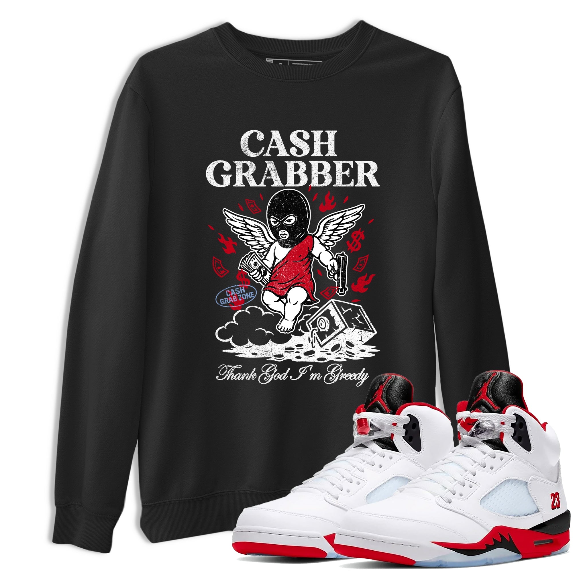 Sneaker match tees  Sneaker Tees To Match Air Jordan 5 Fire Red Shoes  Cash Grabber Tee Black 1