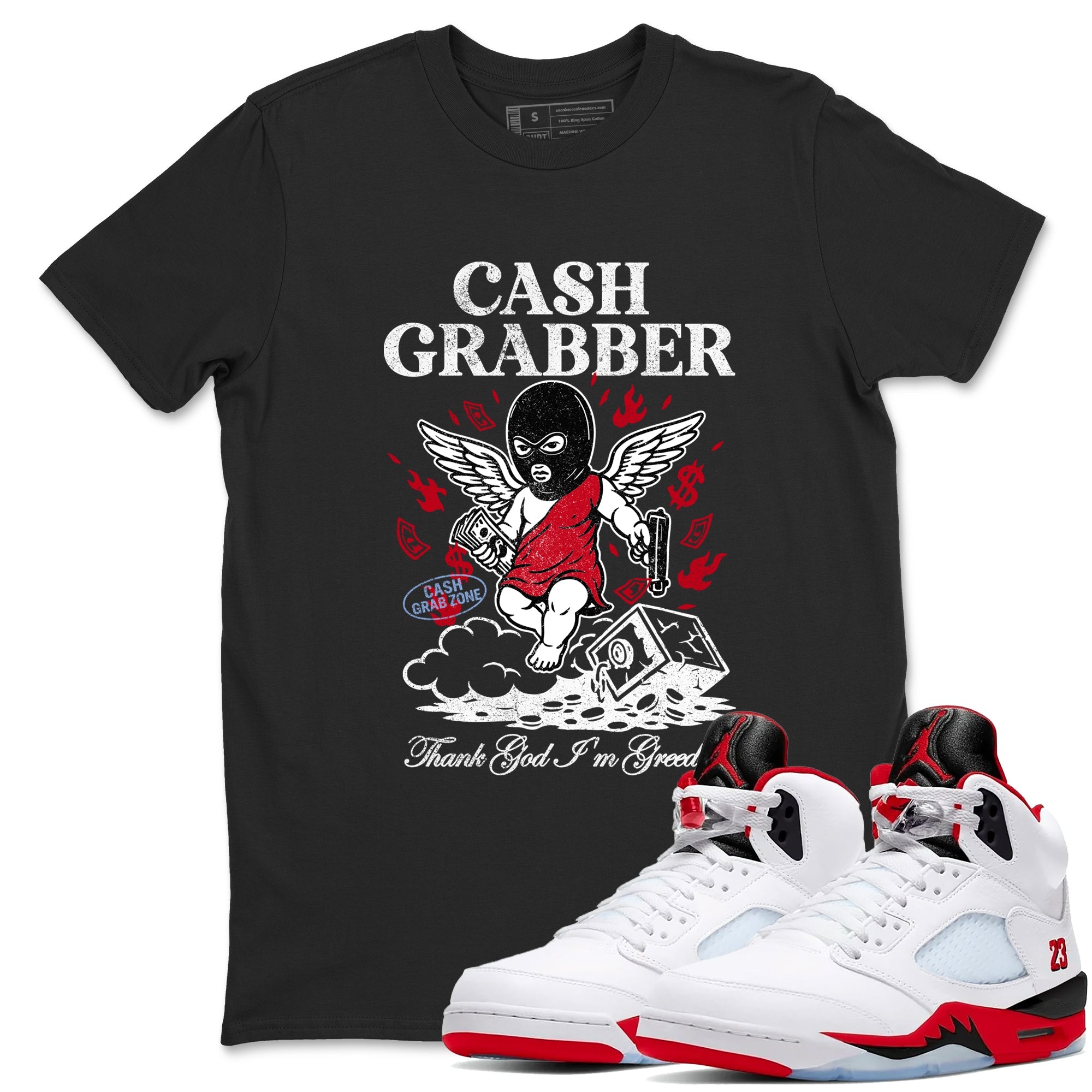 Sneaker match tees  Sneaker Tees To Match Air Jordan 5 Fire Red Shoes  Cash Grabber Tee Black 1