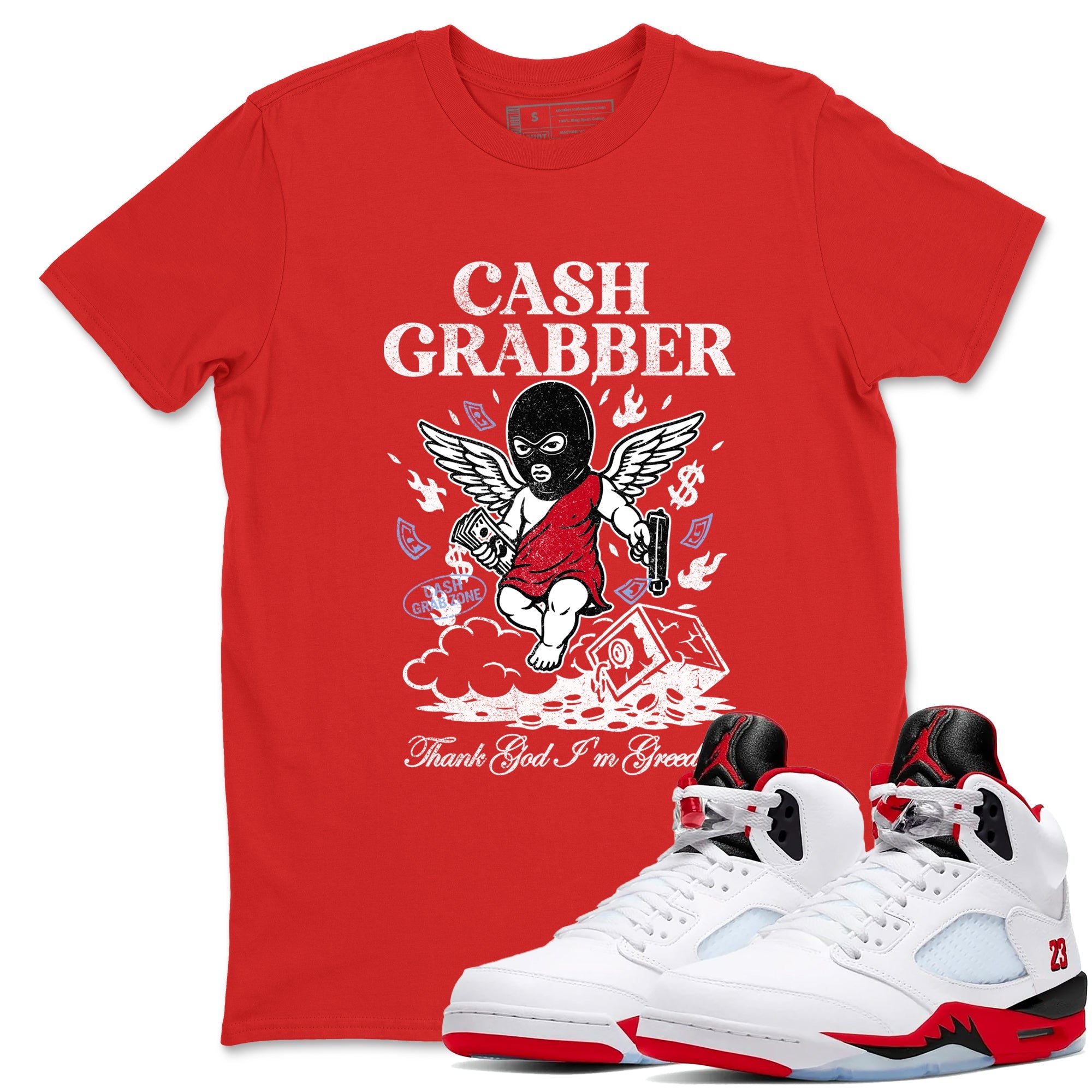 Sneaker match tees  Sneaker Tees To Match Air Jordan 5 Fire Red Shoes  Cash Grabber Tee Red 1