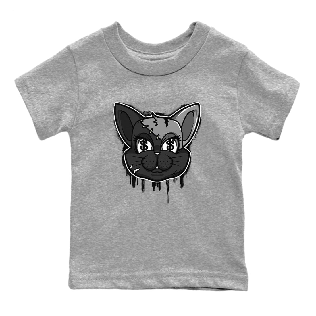 5s Black Cat shirts to match jordans Cat Face sneaker match tees Air Jordan 5 Black Cat Drip Gear Zone Youth Baby Heather Grey 2 crew neck shirts