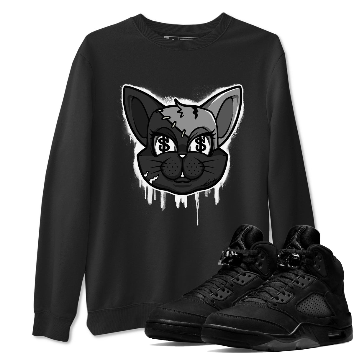 5s Black Cat shirts to match jordans Cat Face sneaker match tees Air Jordan 5 Black Cat Drip Gear Zone unisex cotton Black 1 crew neck shirts