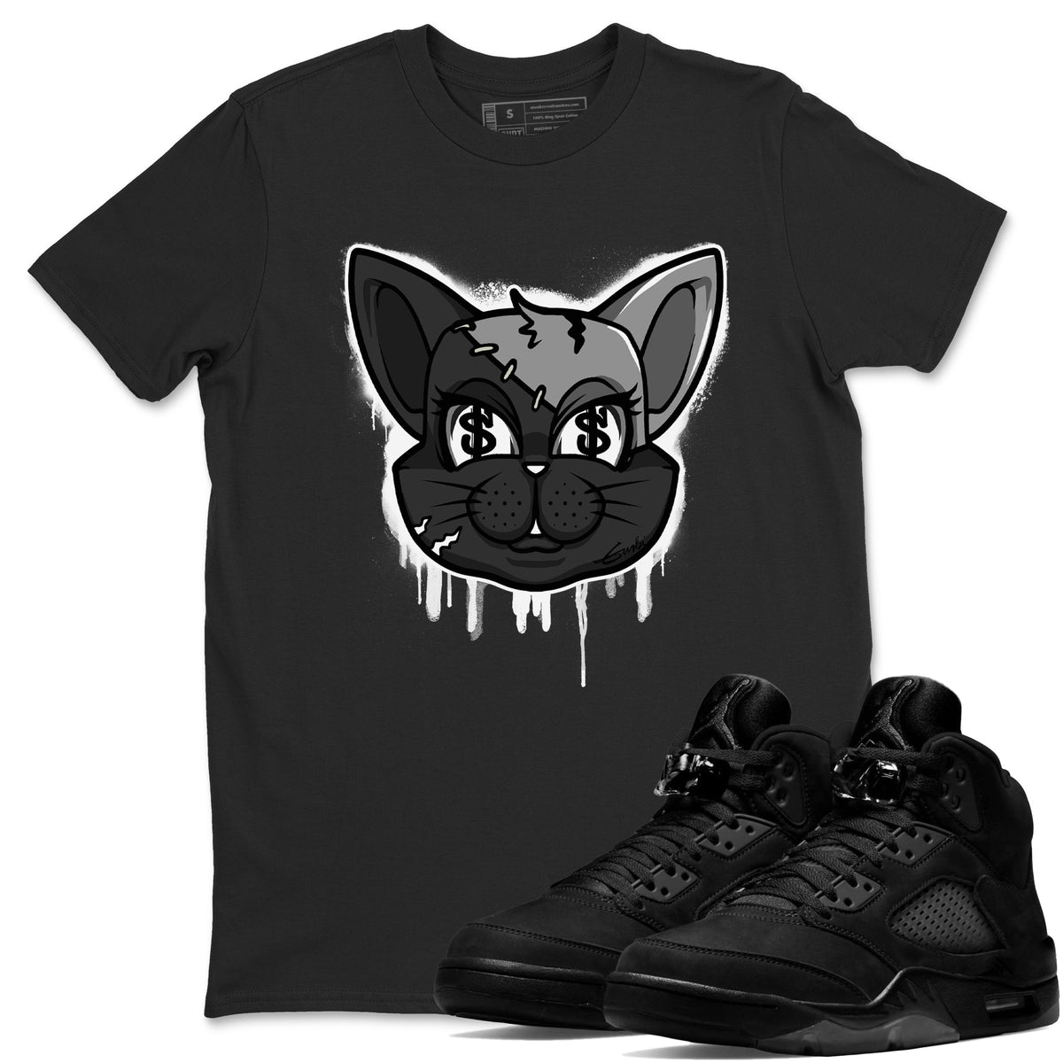 5s Black Cat shirts to match jordans Cat Face sneaker match tees Air Jordan 5 Black Cat Drip Gear Zone unisex cotton Black 1 crew neck shirts