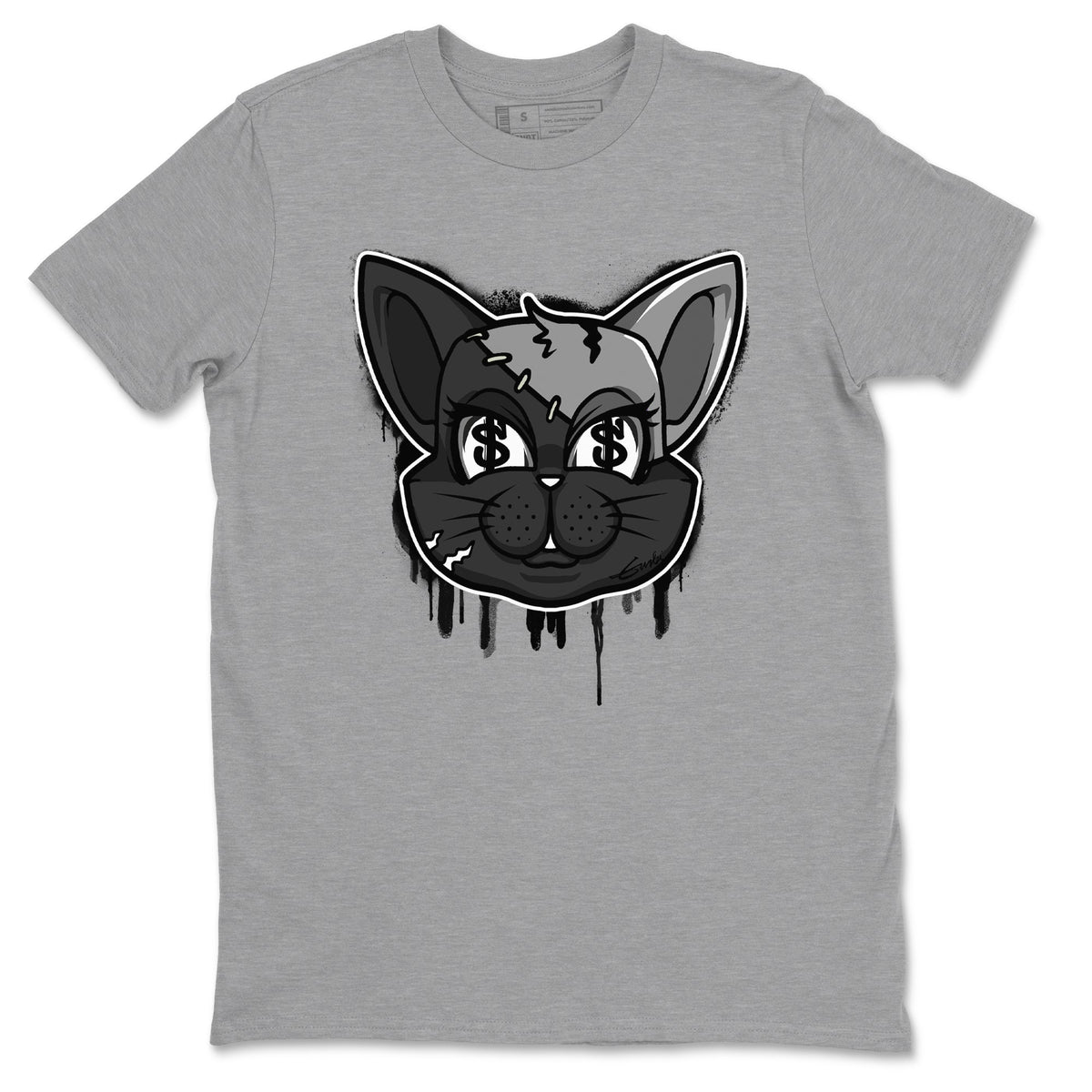 5s Black Cat shirts to match jordans Cat Face sneaker match tees Air Jordan 5 Black Cat Drip Gear Zone unisex cotton Heather Grey 2 crew neck shirts