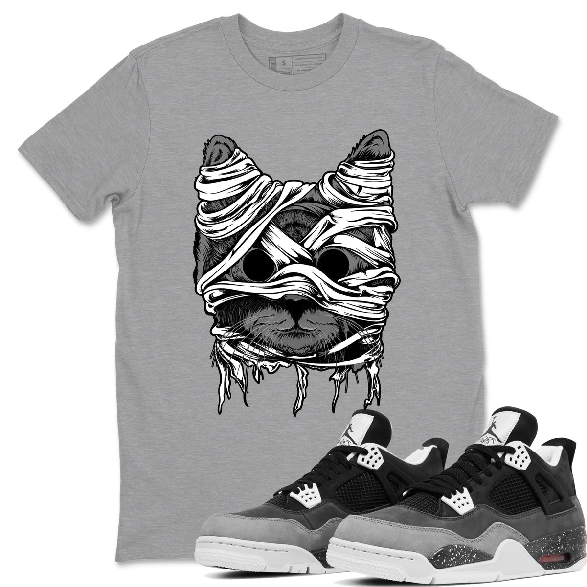 4s Fear shirts to match jordans Cat Mummy sneaker match tees Air Jordan 4 Fear match shoes to clothes Drip Gear Zone unisex cotton Heather Grey 1 shirts