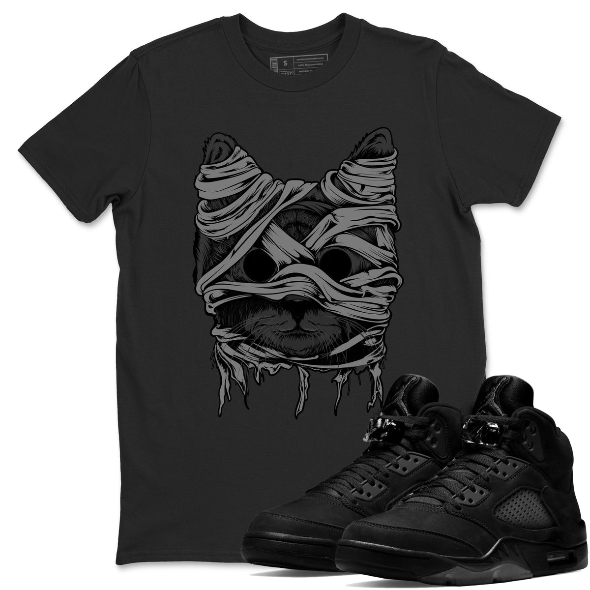 5s Black Cat shirts to match jordans Cat Mummy sneaker match tees Air Jordan 5 Black Cat match shoes to clothes Drip Gear Zone unisex cotton Black 1 shirts
