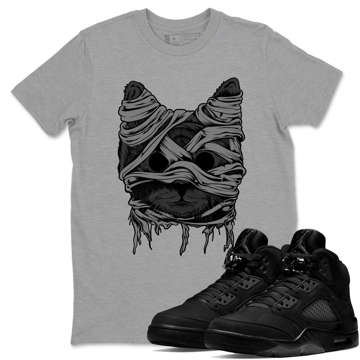 5s Black Cat shirts to match jordans Cat Mummy sneaker match tees Air Jordan 5 Black Cat match shoes to clothes Drip Gear Zone unisex cotton Heather Grey 1 shirts